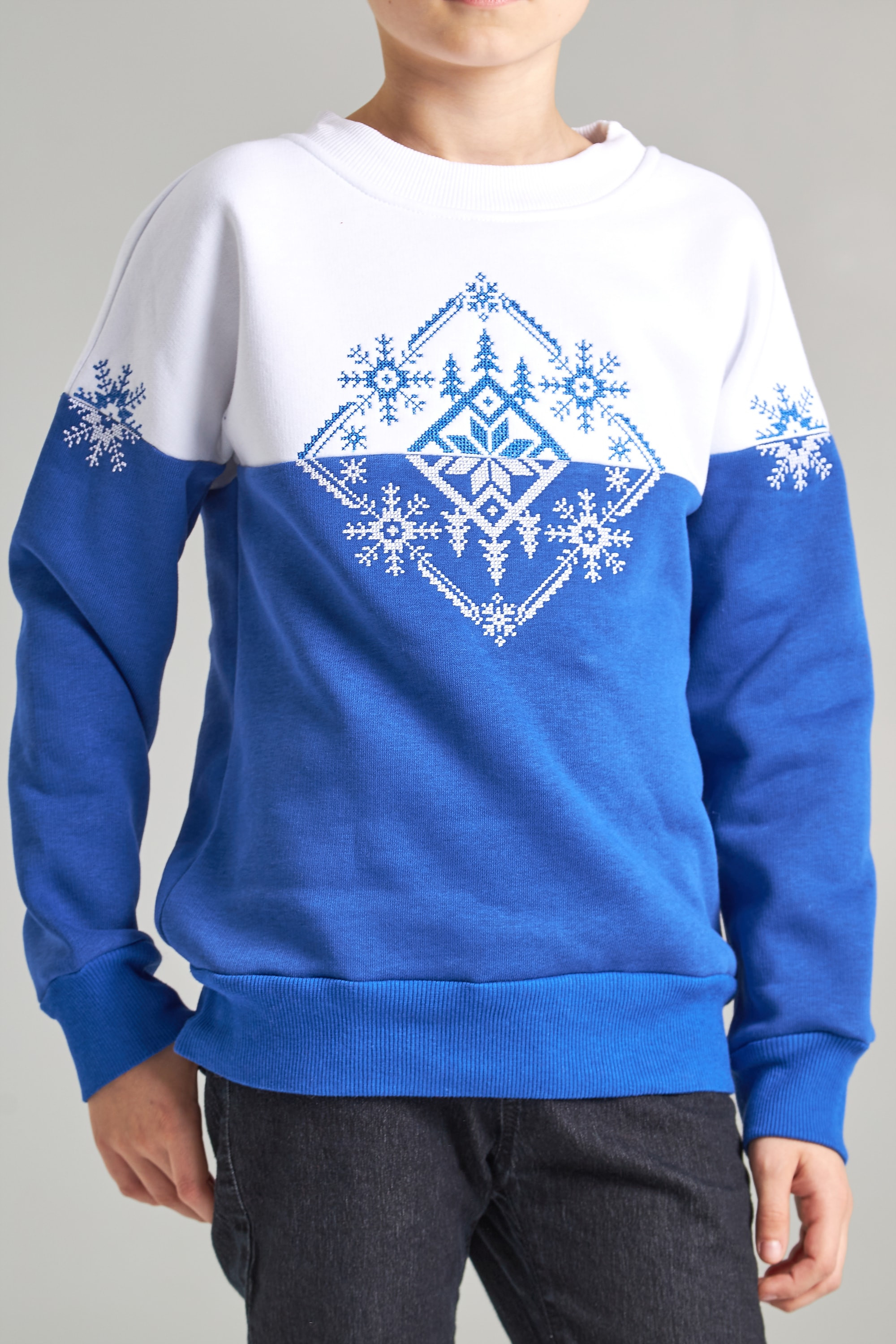 Christmas sweatshirt for a boy Blue Snowflake