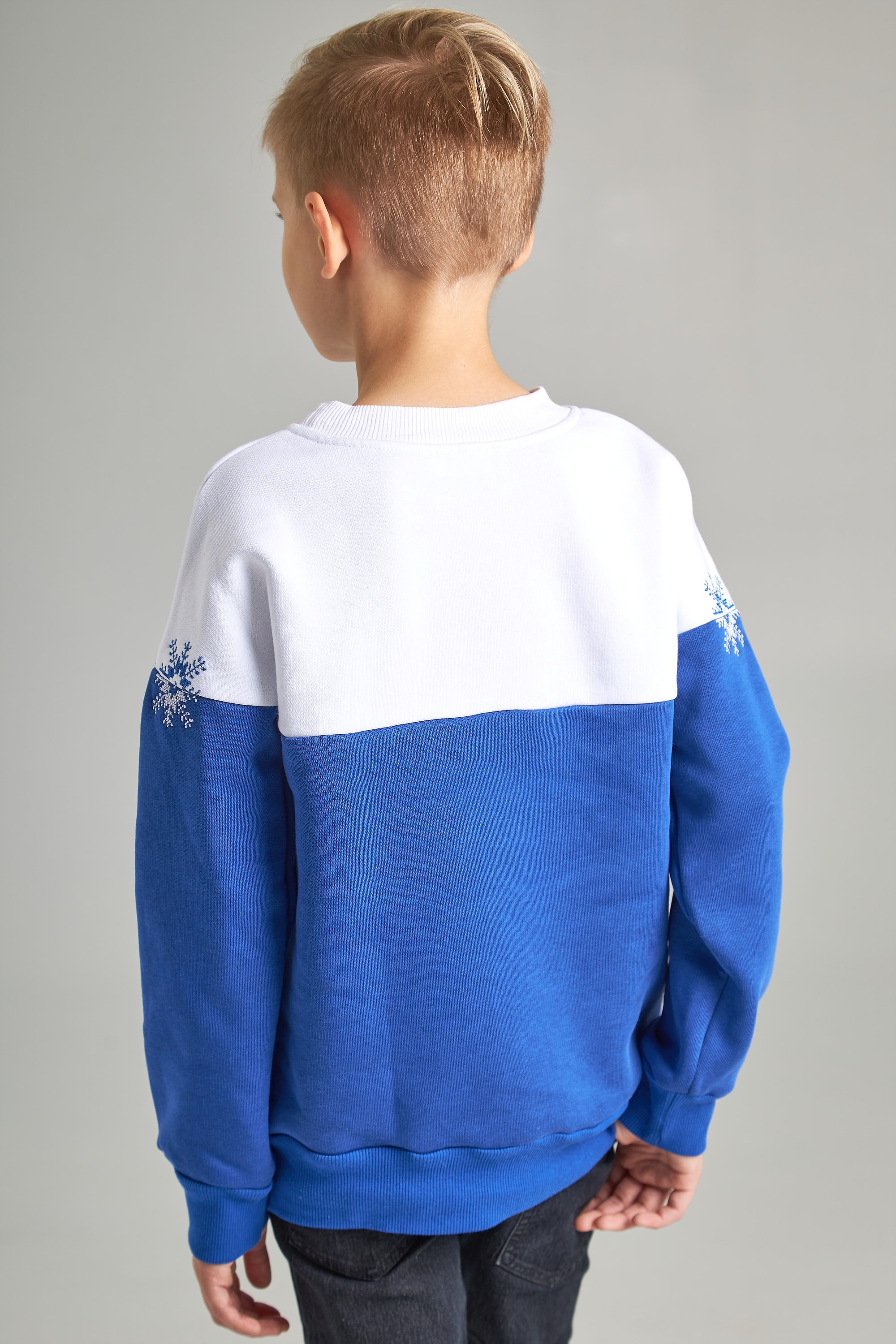 Christmas sweatshirt for a boy Blue Snowflake | 80
