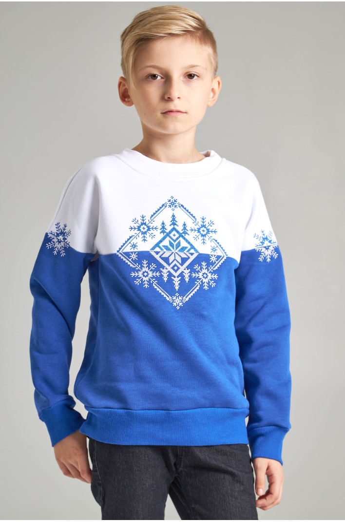Christmas sweatshirt for a boy Blue Snowflake | 80