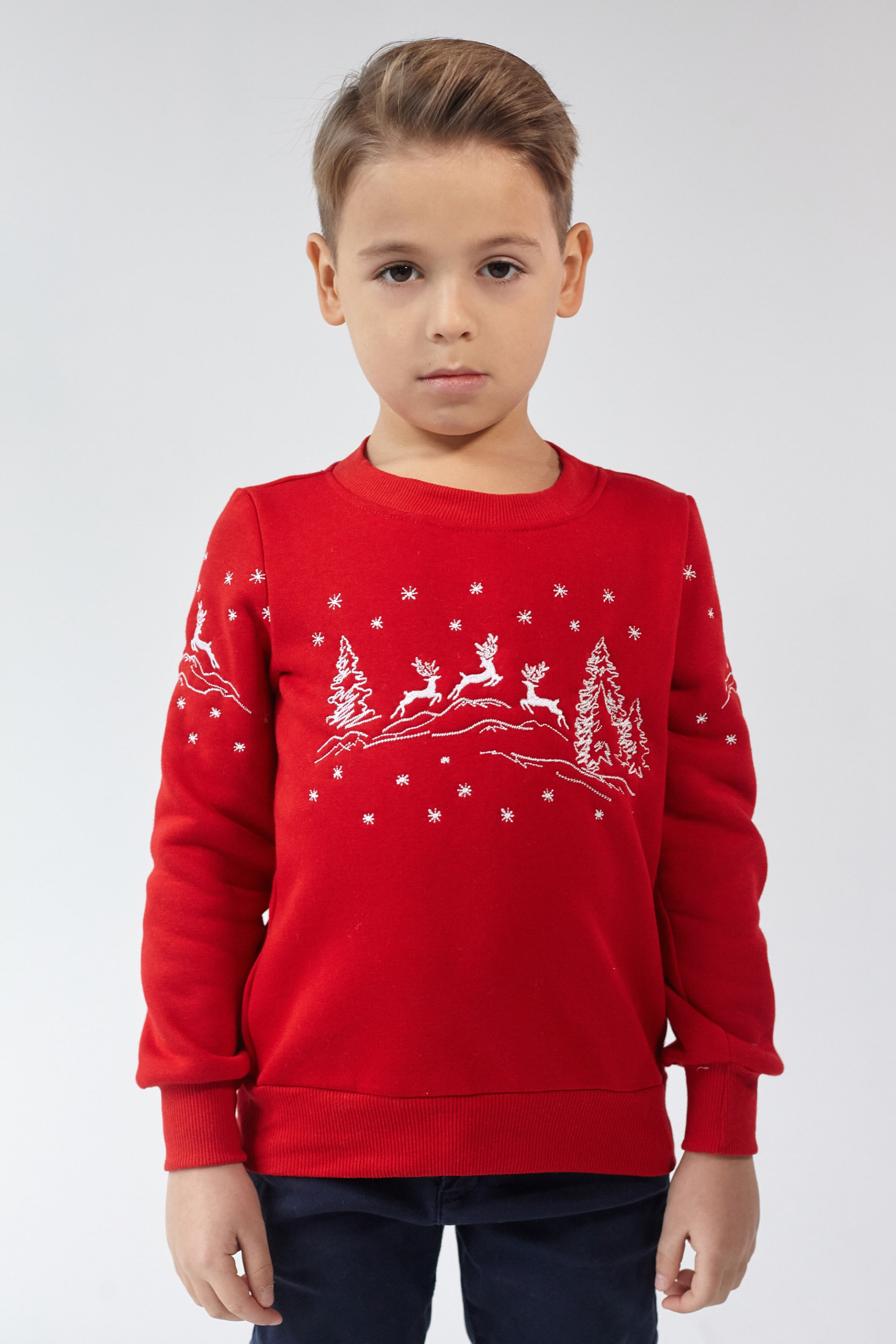 Christmas sweatshirt for a boy deer Red