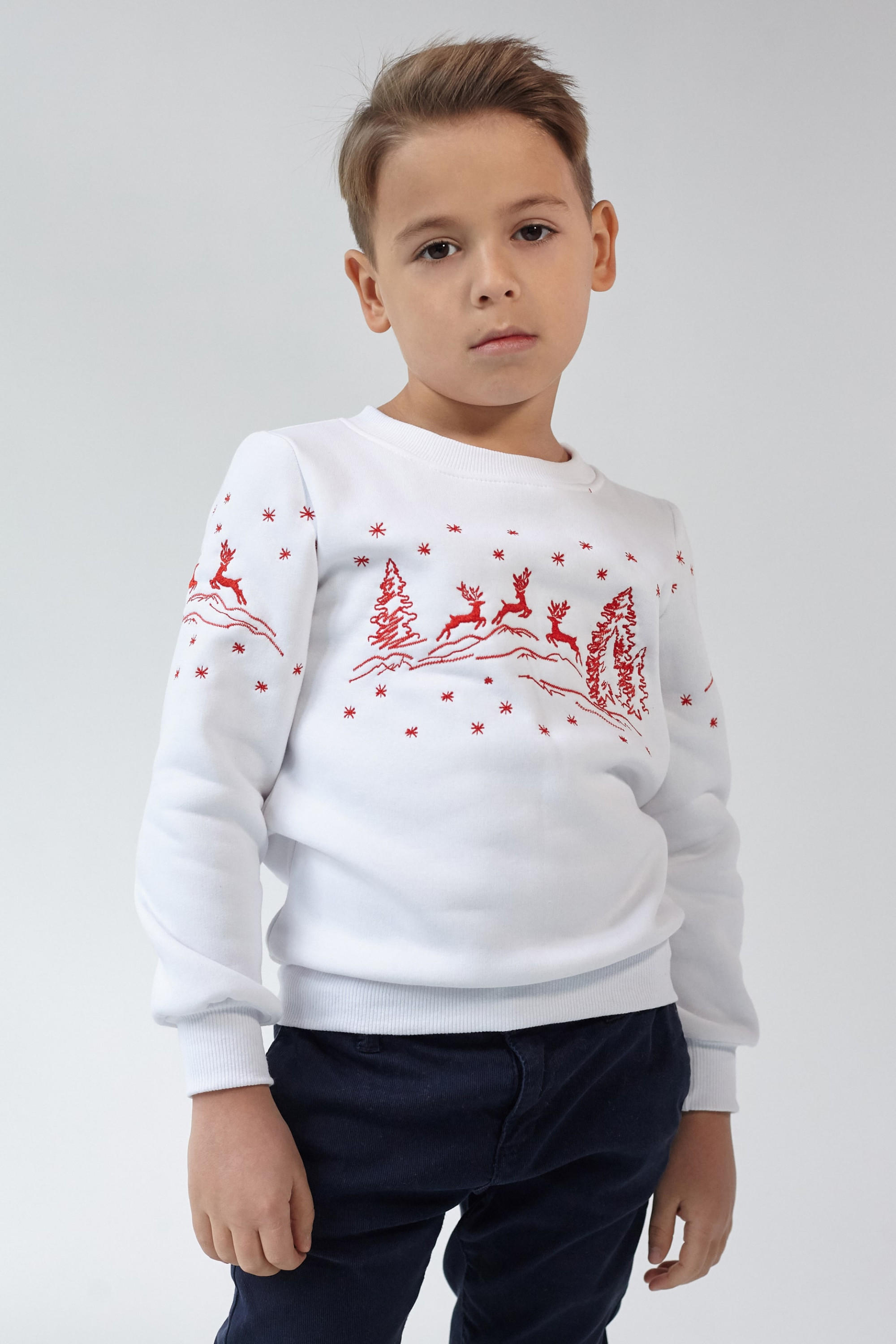 Christmas sweatshirt for a boy of deer White