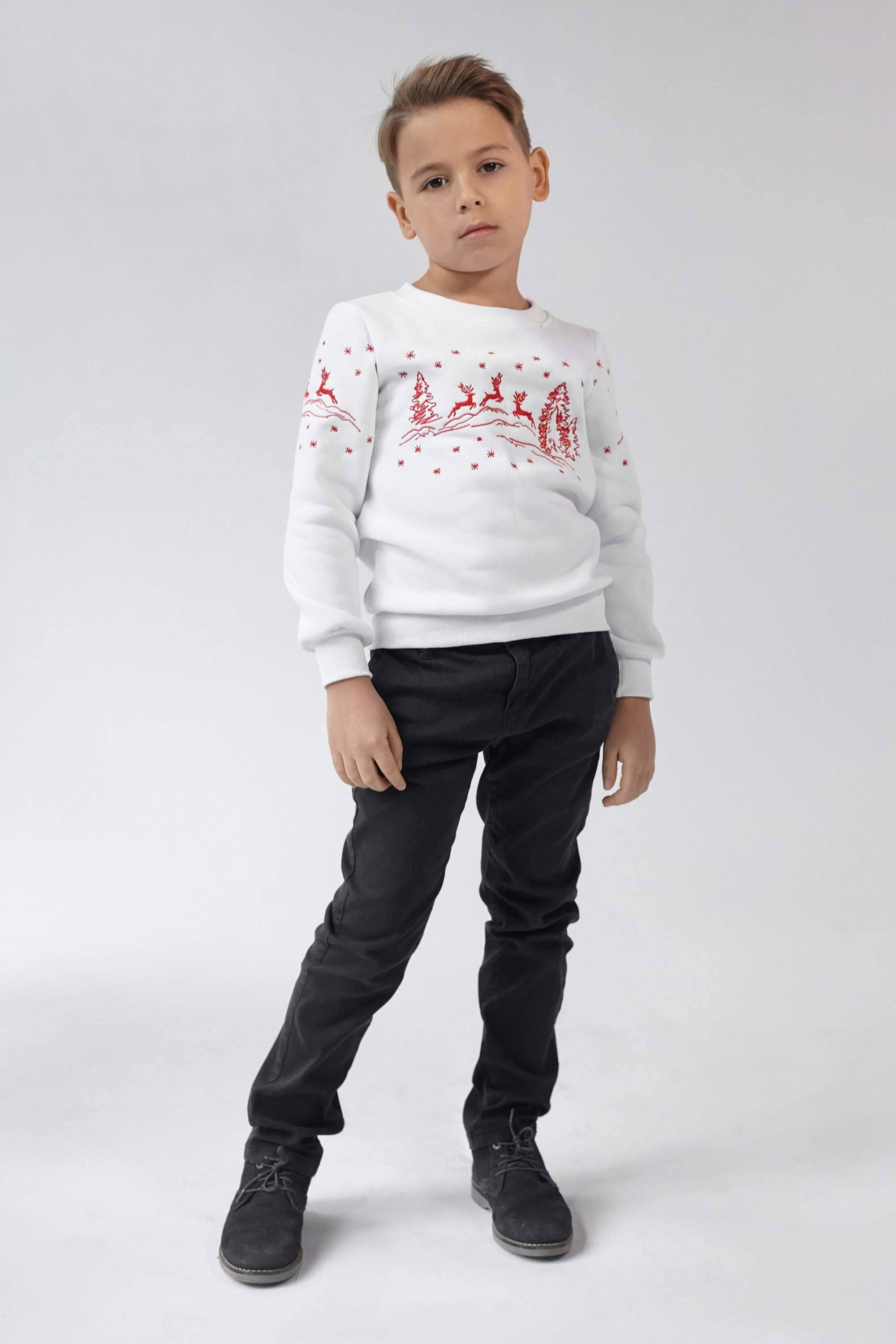 Christmas sweatshirt for a boy of deer White