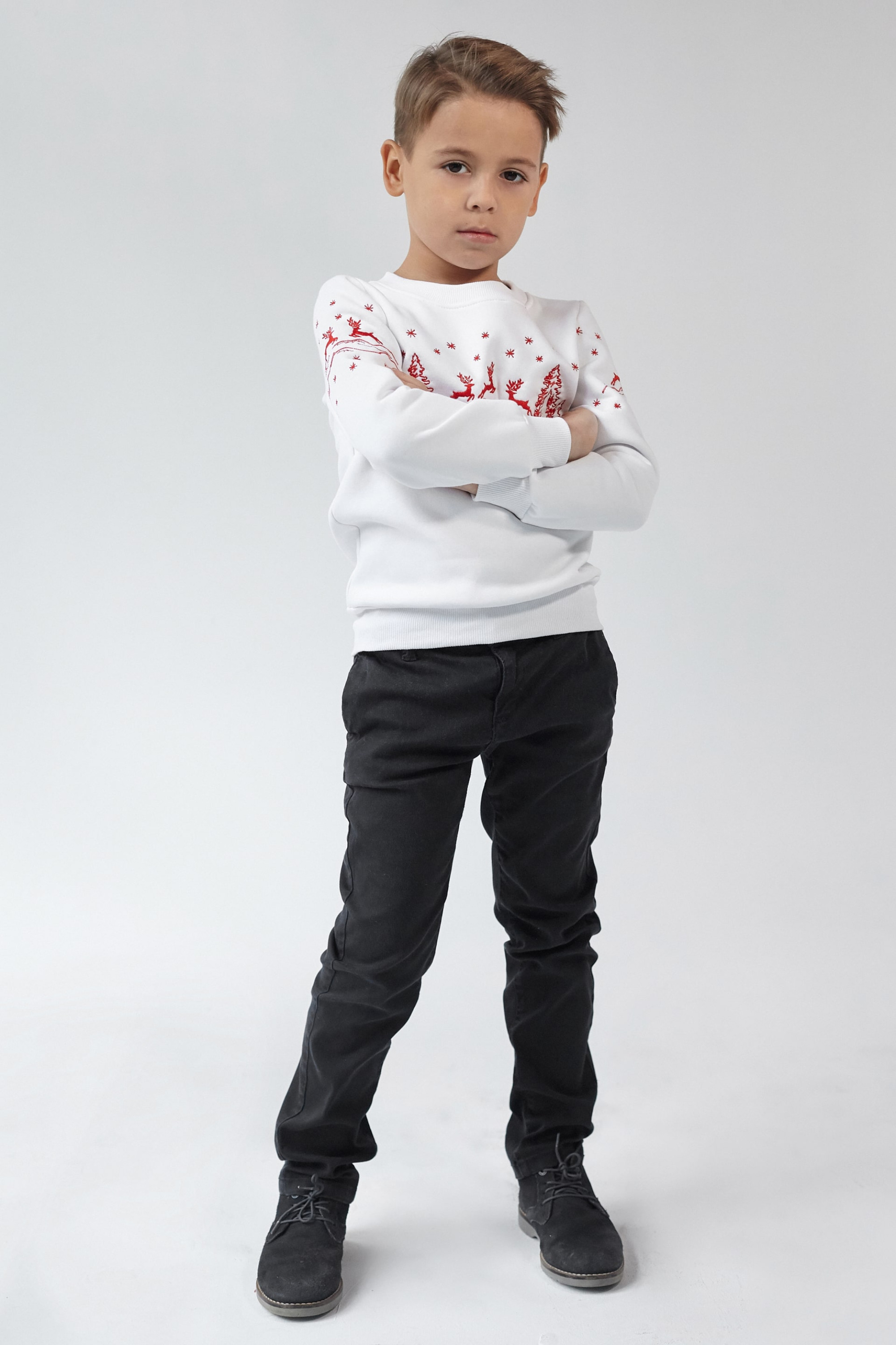 Christmas sweatshirt for a boy of deer White