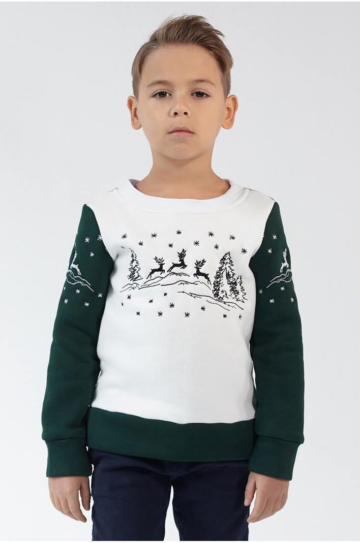 Christmas sweatshirt for a boy Green Deer | 80