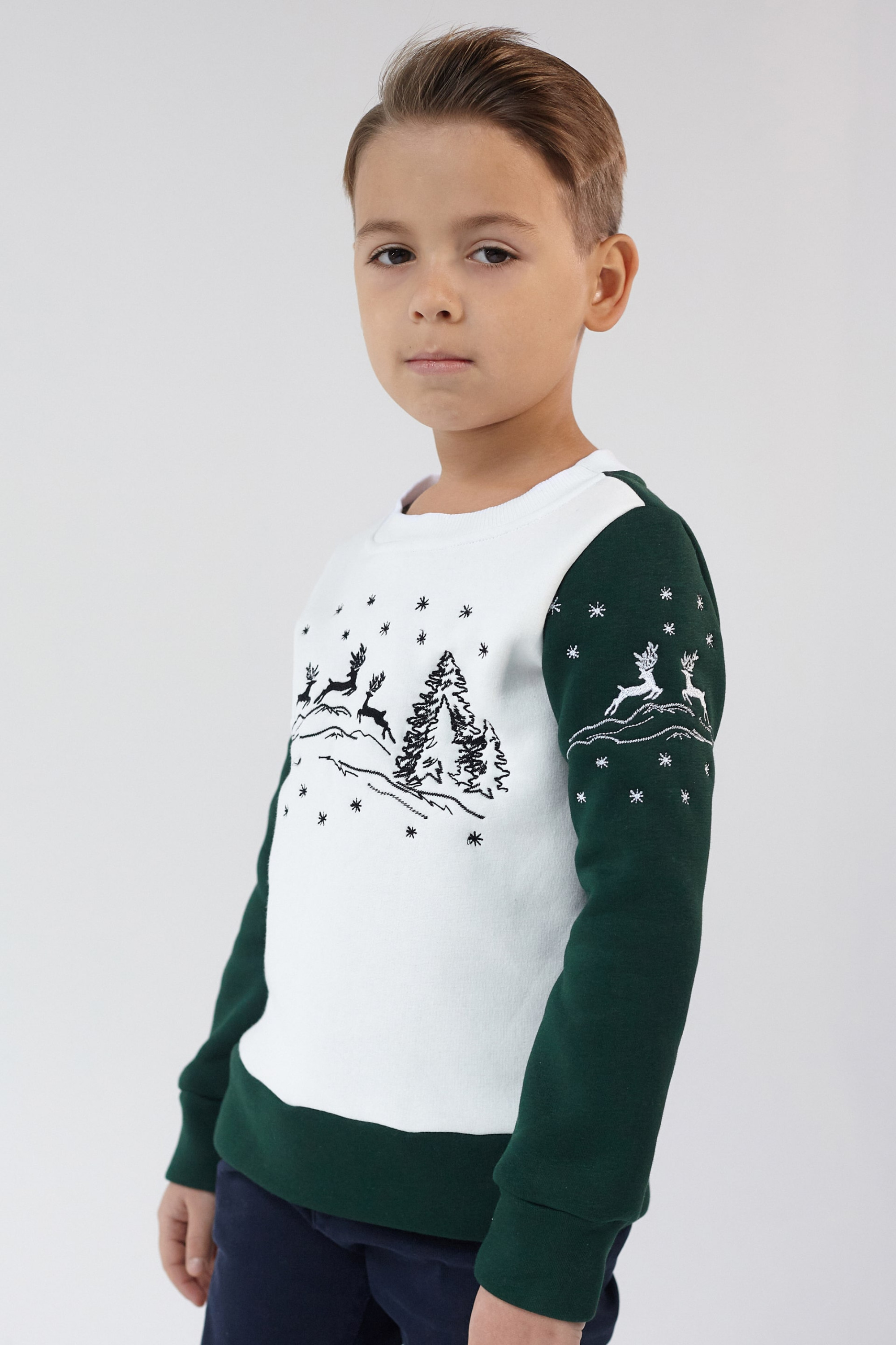 Christmas sweatshirt for a boy Green Deer | 80