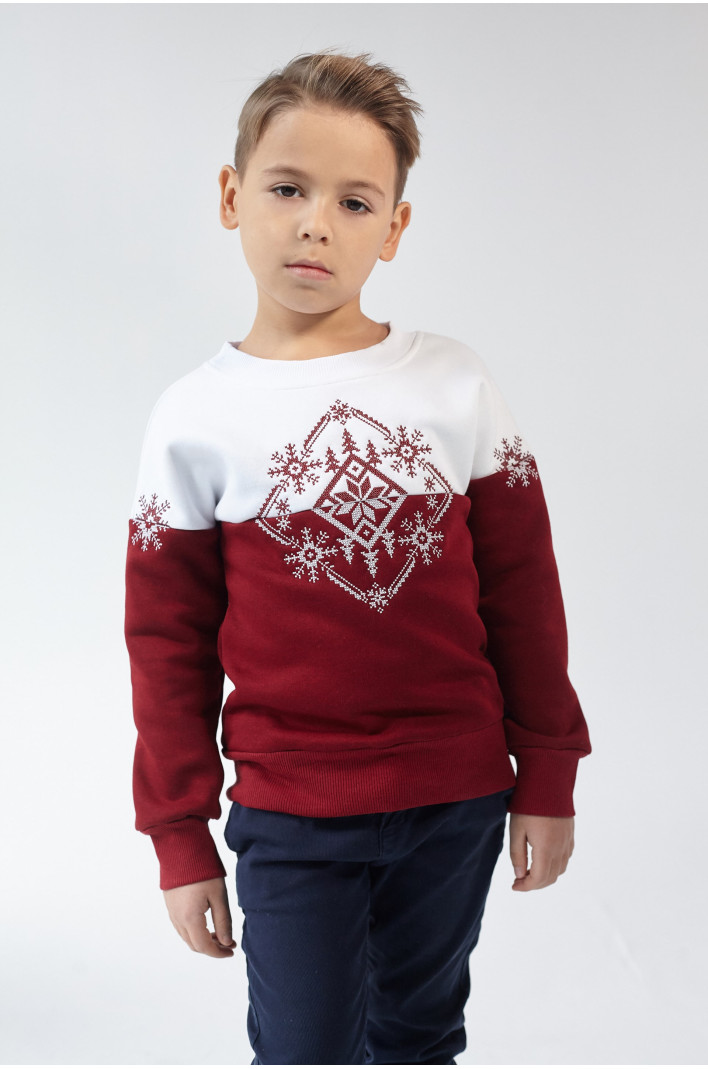 Christmas sweatshirt for a boy Burgundy Snowflake | 80