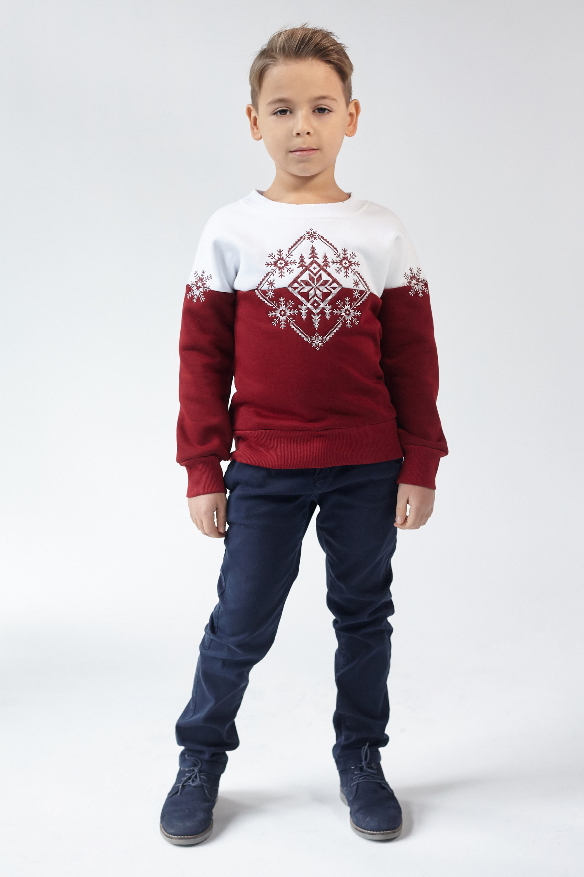 Christmas sweatshirt for a boy Burgundy Snowflake