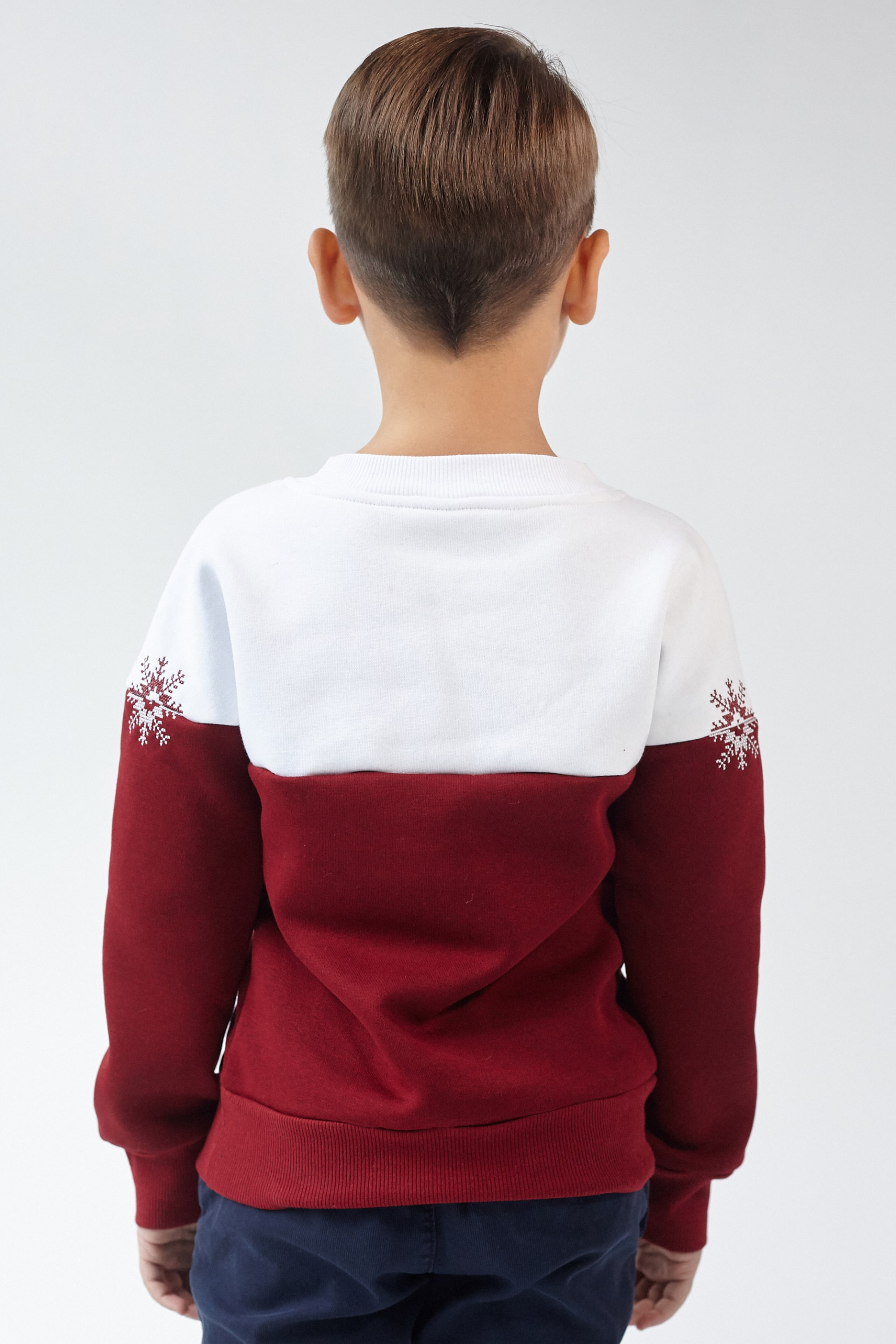Christmas sweatshirt for a boy Burgundy Snowflake