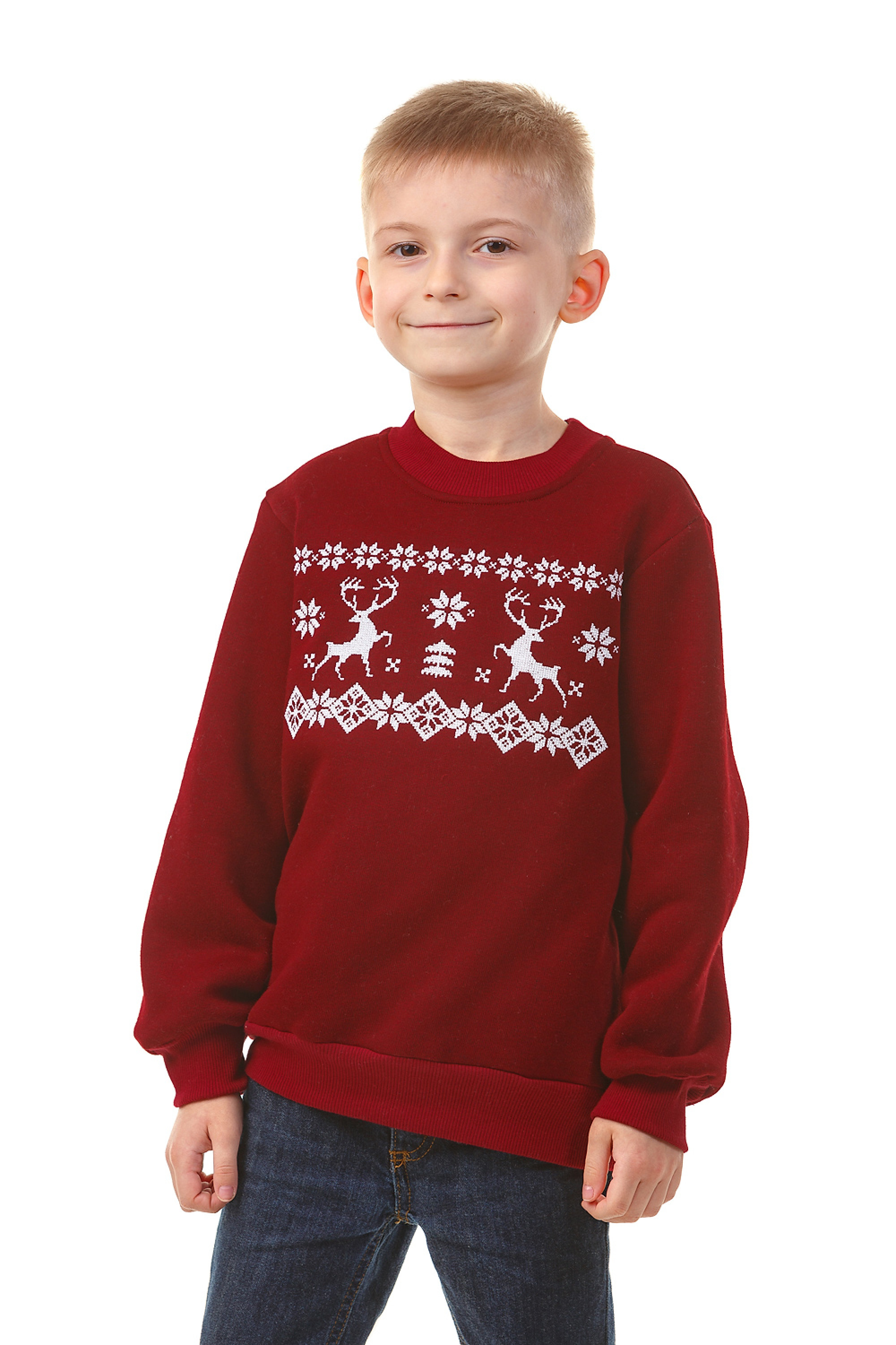 Burgundy Christmas sweatshirt for boys with deer