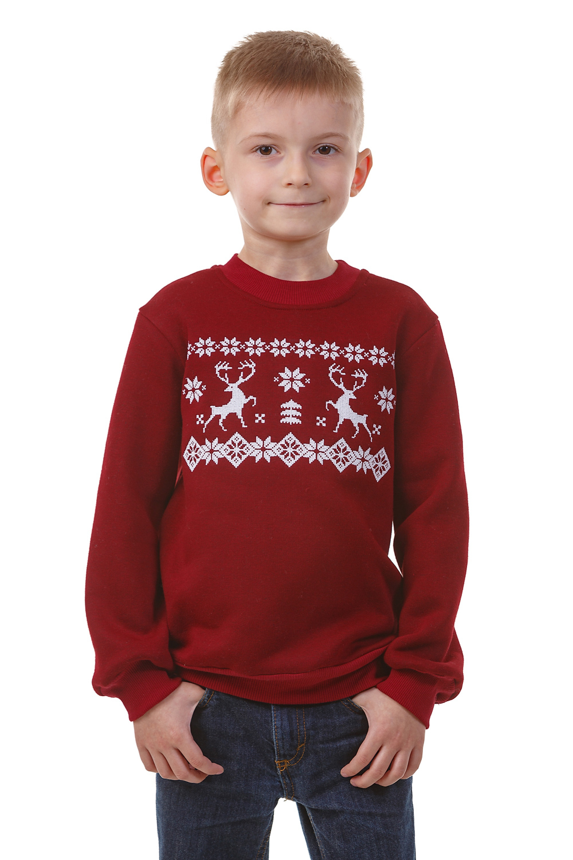 Burgundy Christmas sweatshirt for boys with deer