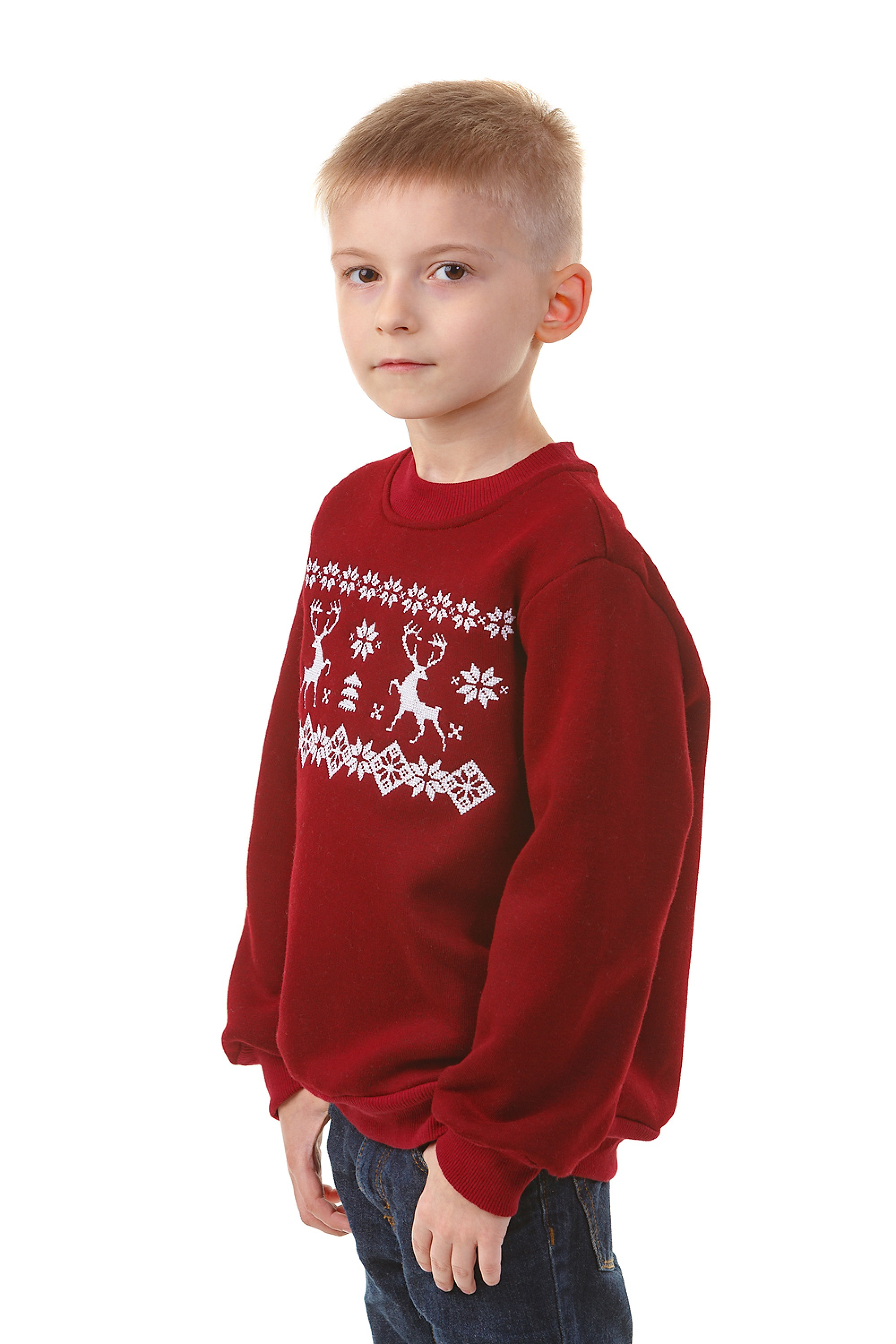 Burgundy Christmas sweatshirt for boys with deer