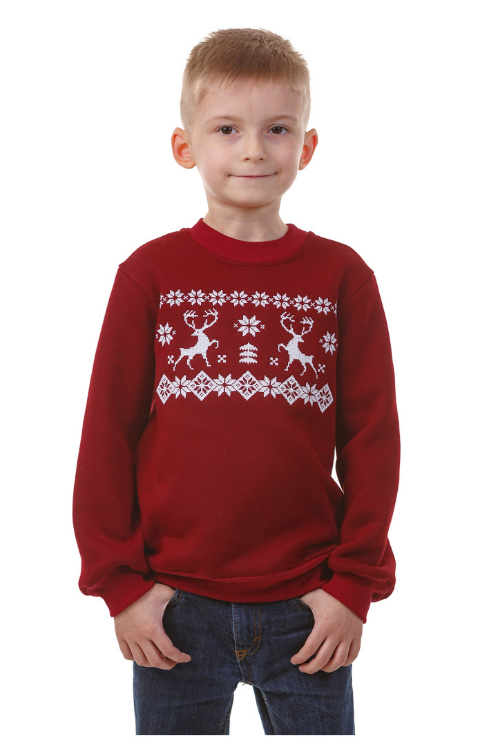 Burgundy Christmas sweatshirt for boys with deer | 86