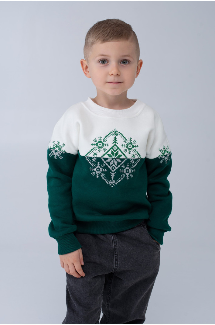 Christmas sweatshirt for a boy Green Snowflake | 80