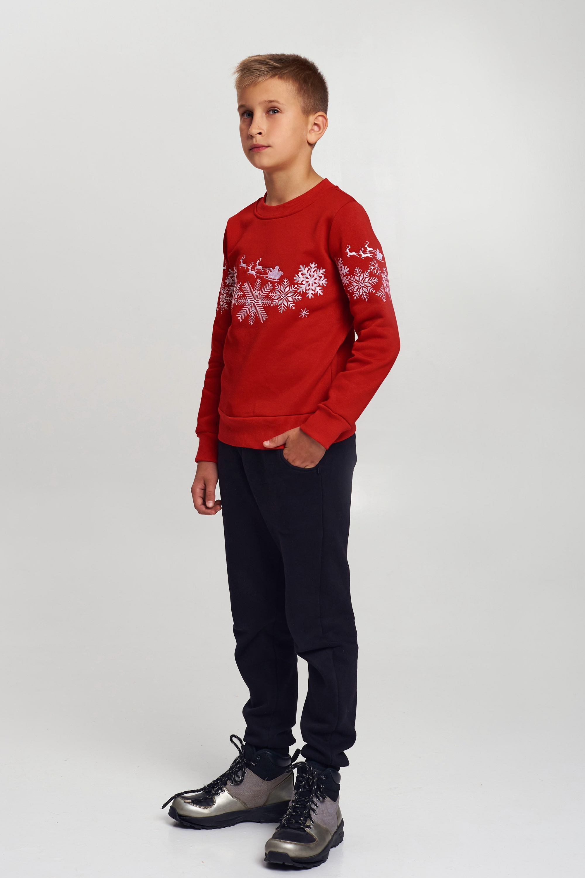 Christmas sweatshirt for a boy red with Santa Claus | 80