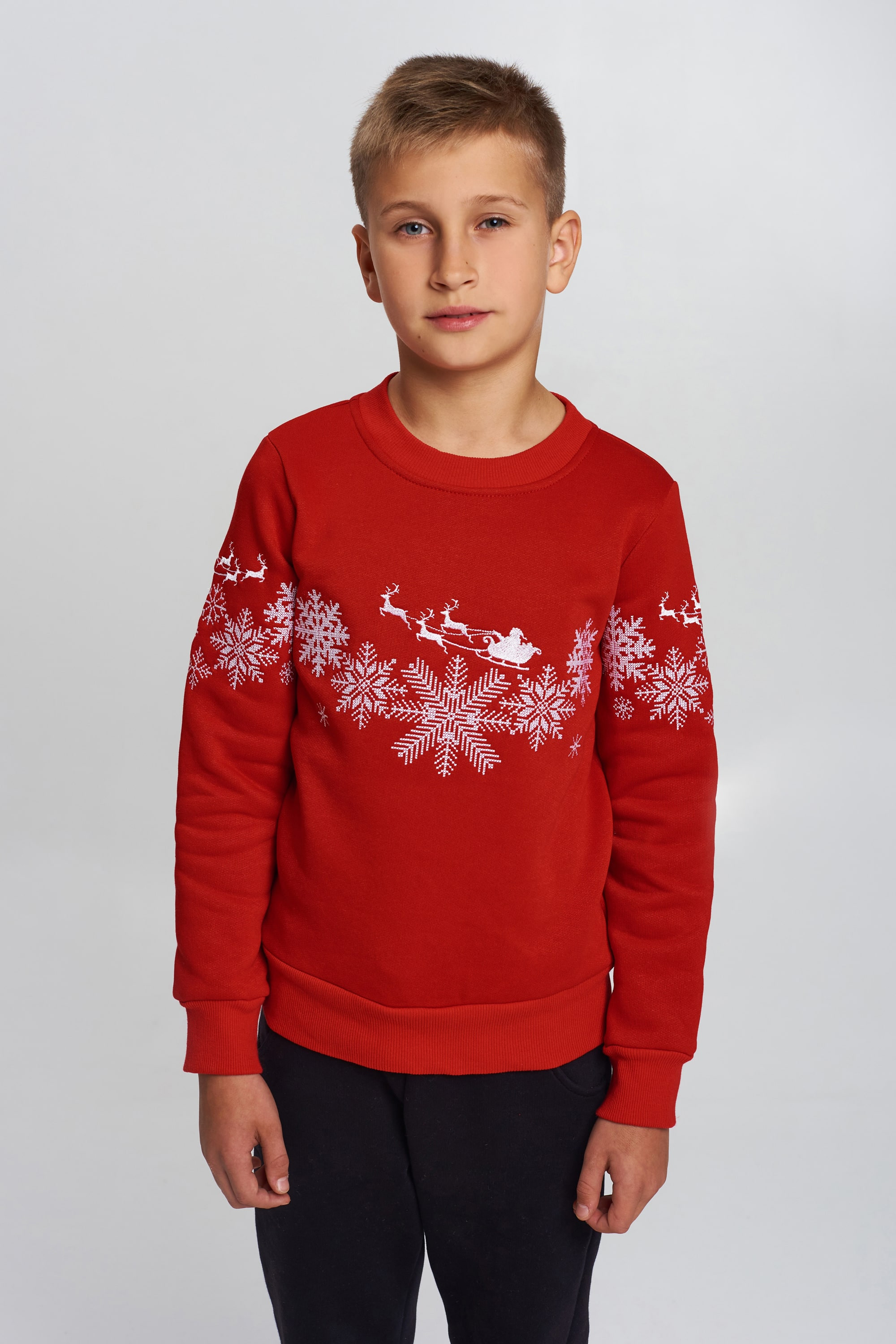 Christmas sweatshirt for a boy red with Santa Claus | 80