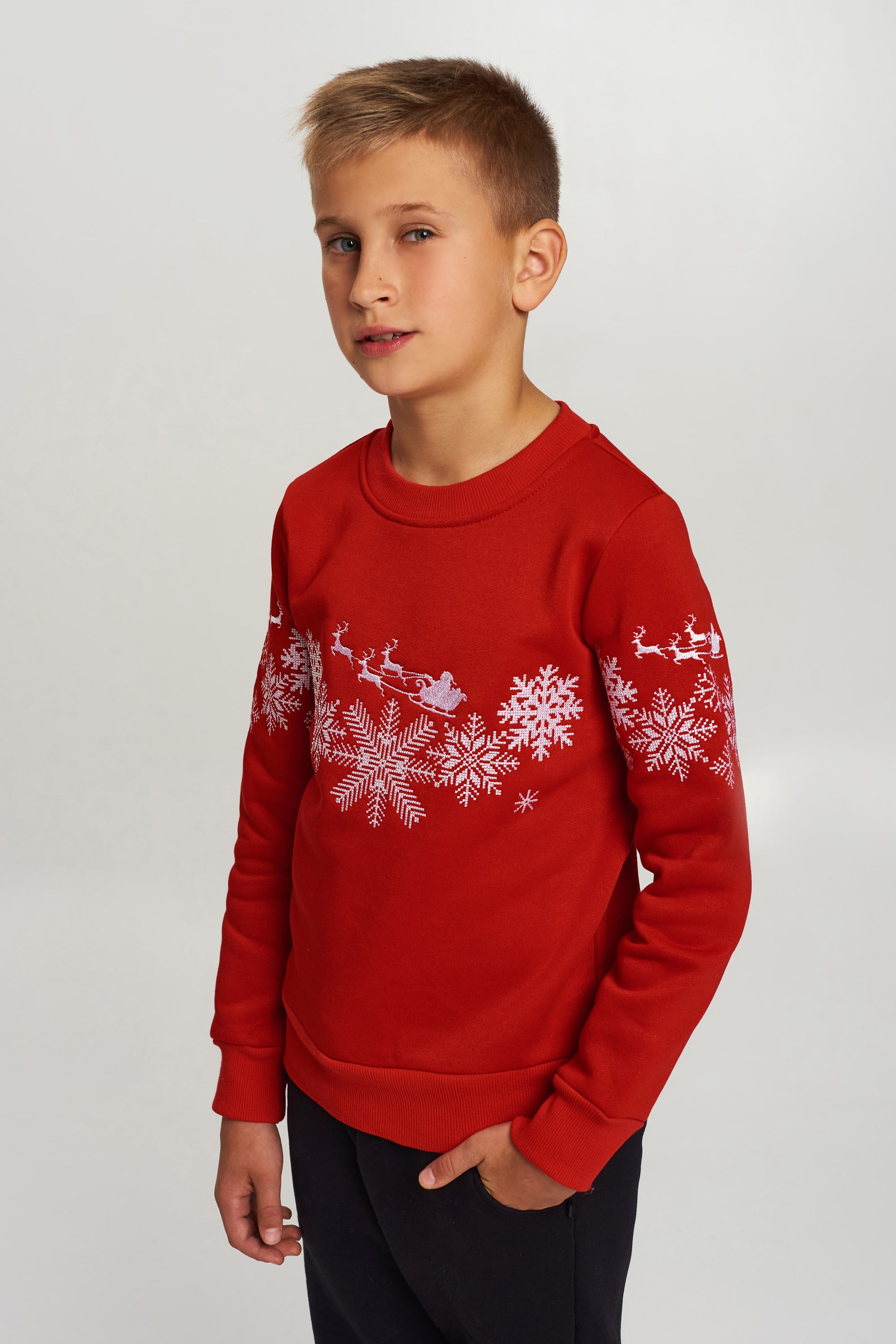 Christmas sweatshirt for a boy red with Santa Claus | 80