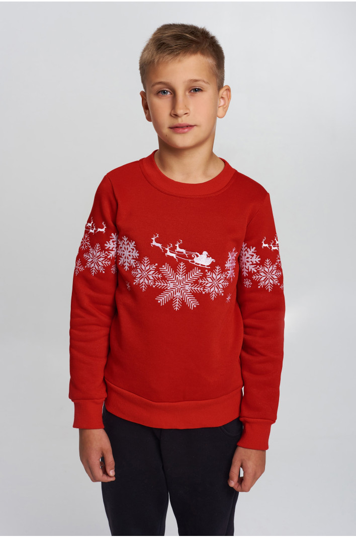 Christmas sweatshirt for a boy red with Santa Claus | 80