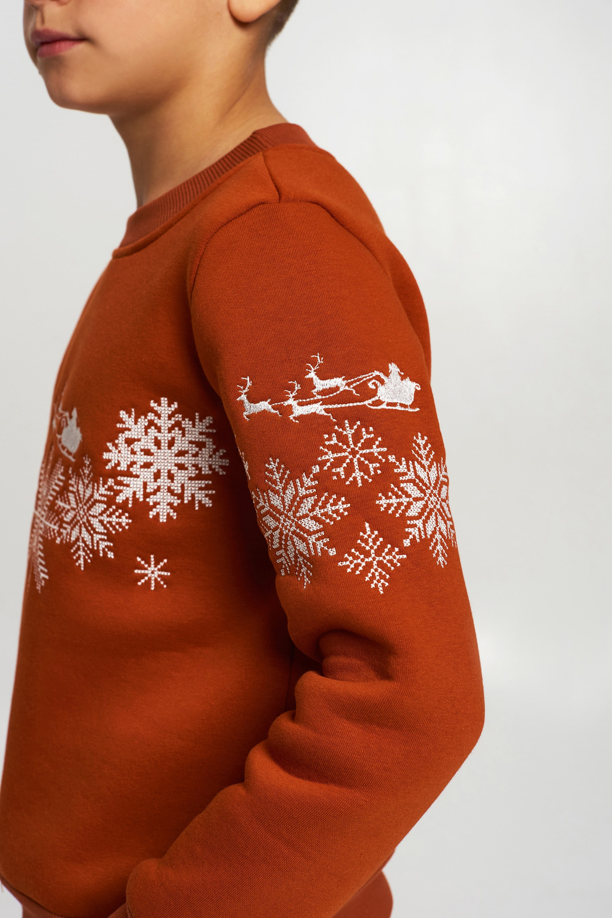 Christmas sweatshirt for a boy brown with Santa Claus