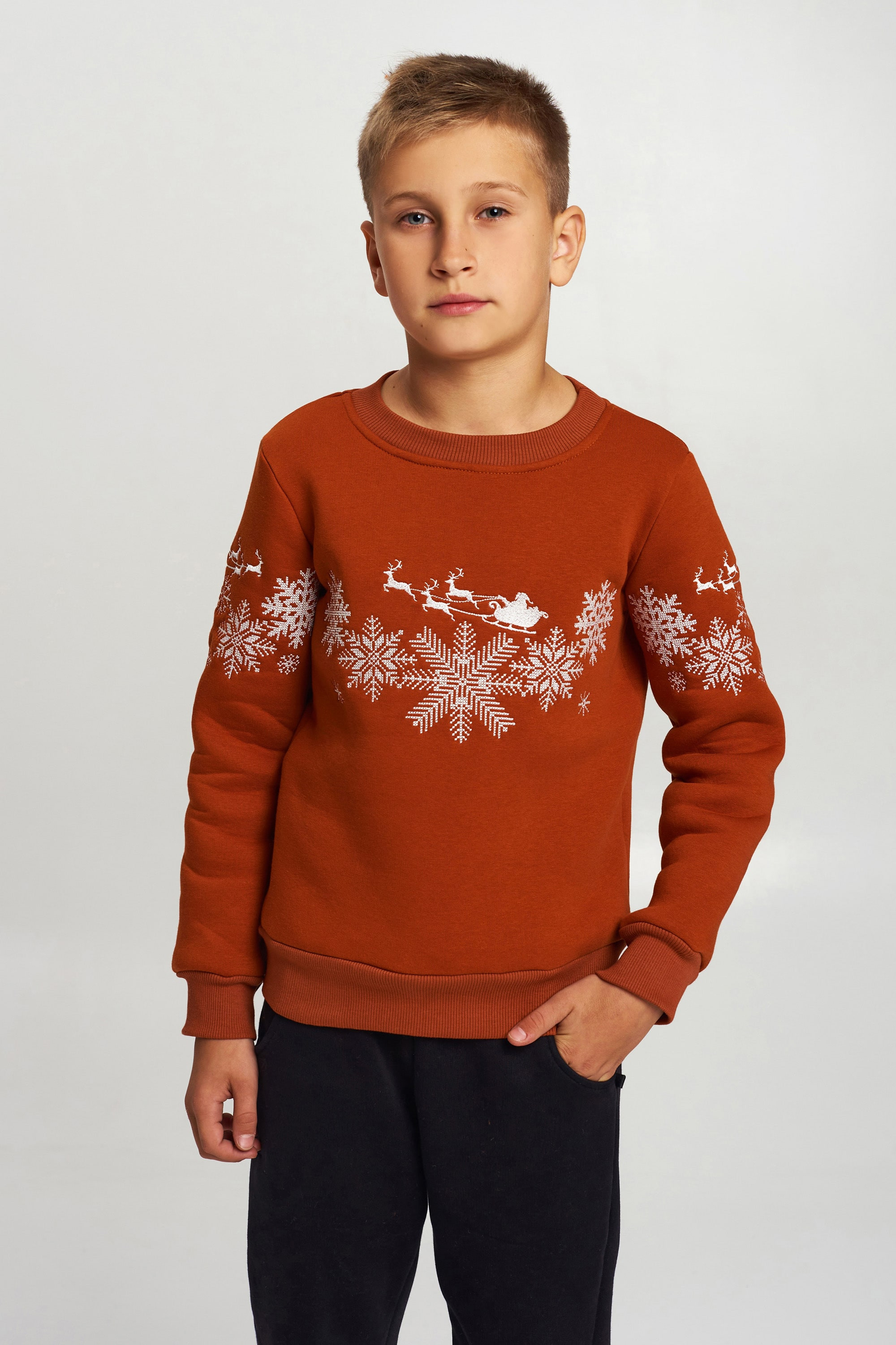 Christmas sweatshirt for a boy brown with Santa Claus