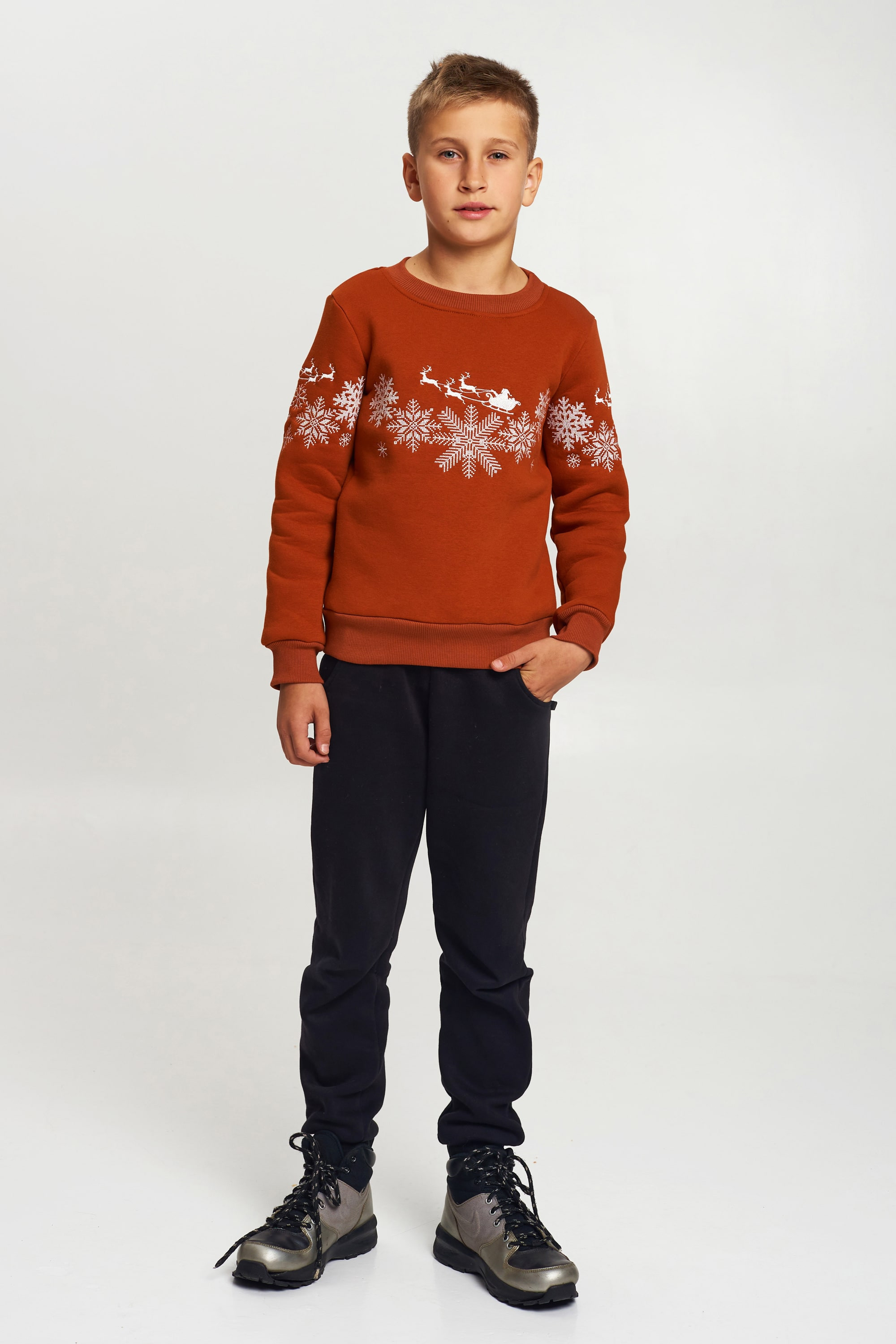 Christmas sweatshirt for a boy brown with Santa Claus
