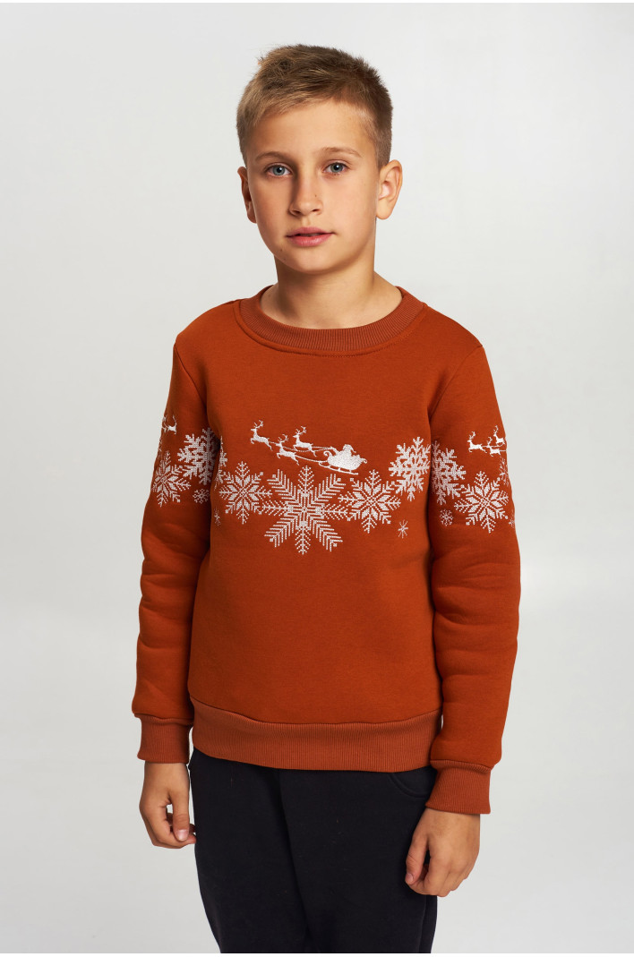 Christmas sweatshirt for a boy brown with Santa Claus