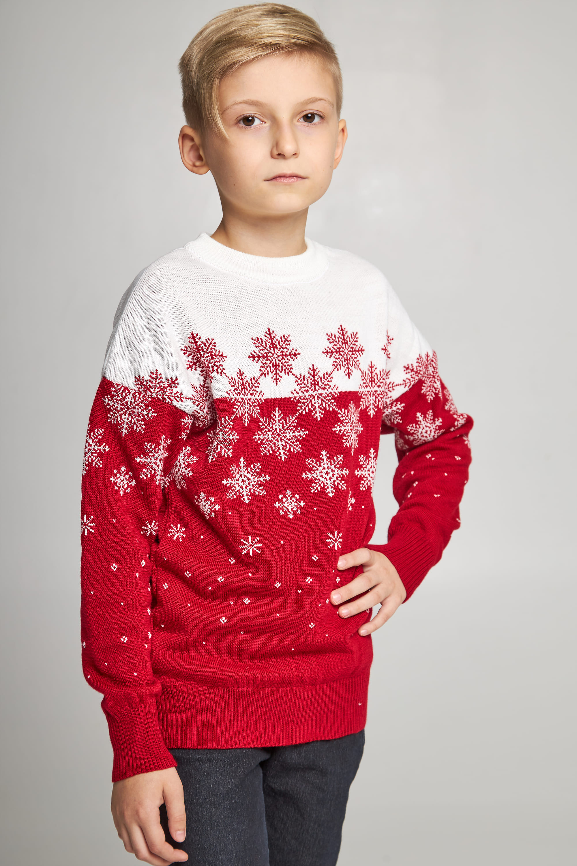 Knitted sweater for a boy Snowflake Red