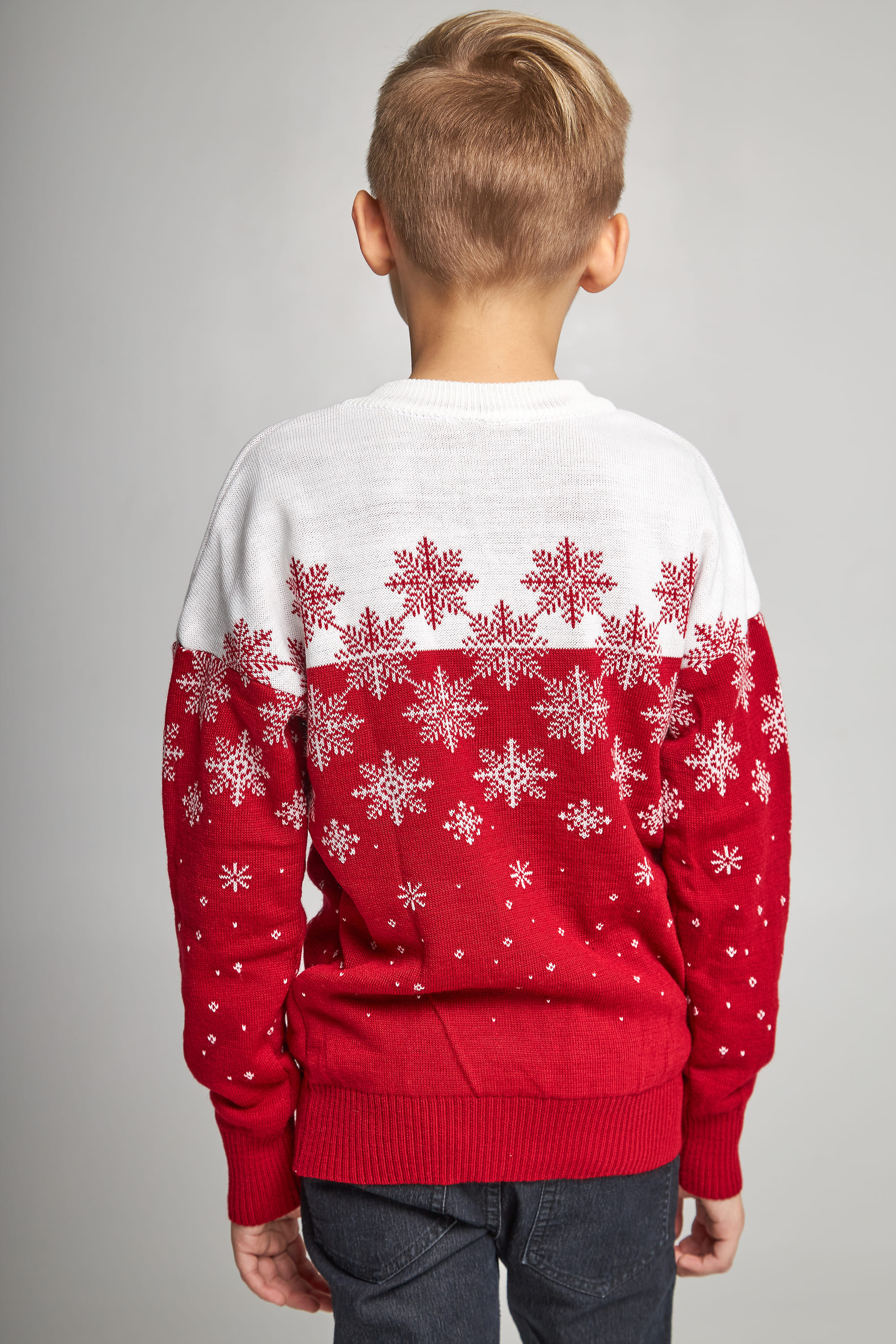 Knitted sweater for a boy Snowflake Red