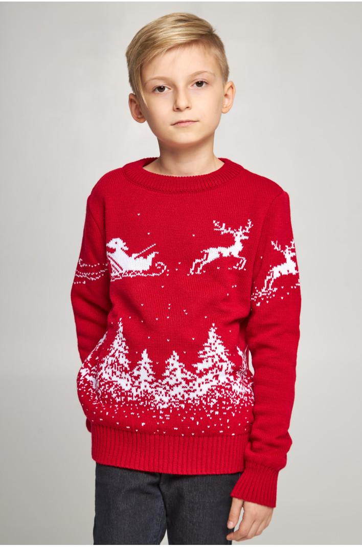 Knitted sweater for a boy Santa Claus with deer red deer | 104-110