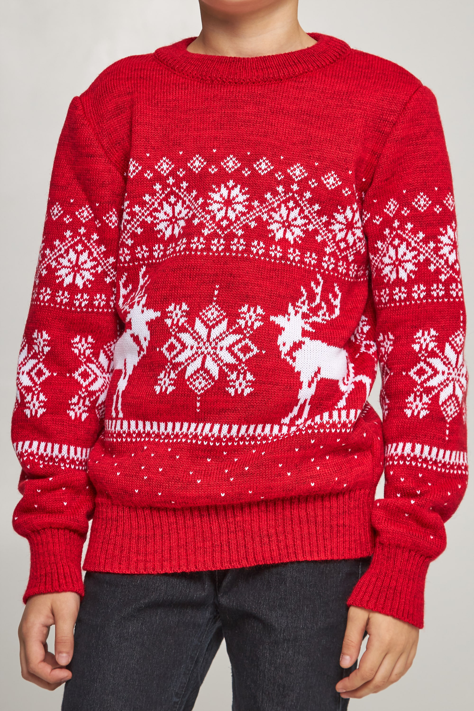 Knitted sweater for a boy Santa Claus with deer red deer