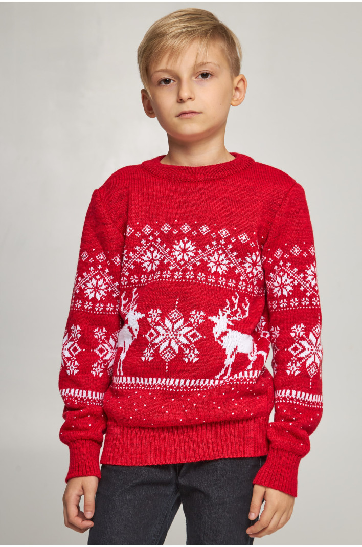 Knitted sweater for a boy Santa Claus with deer red deer | 104-110