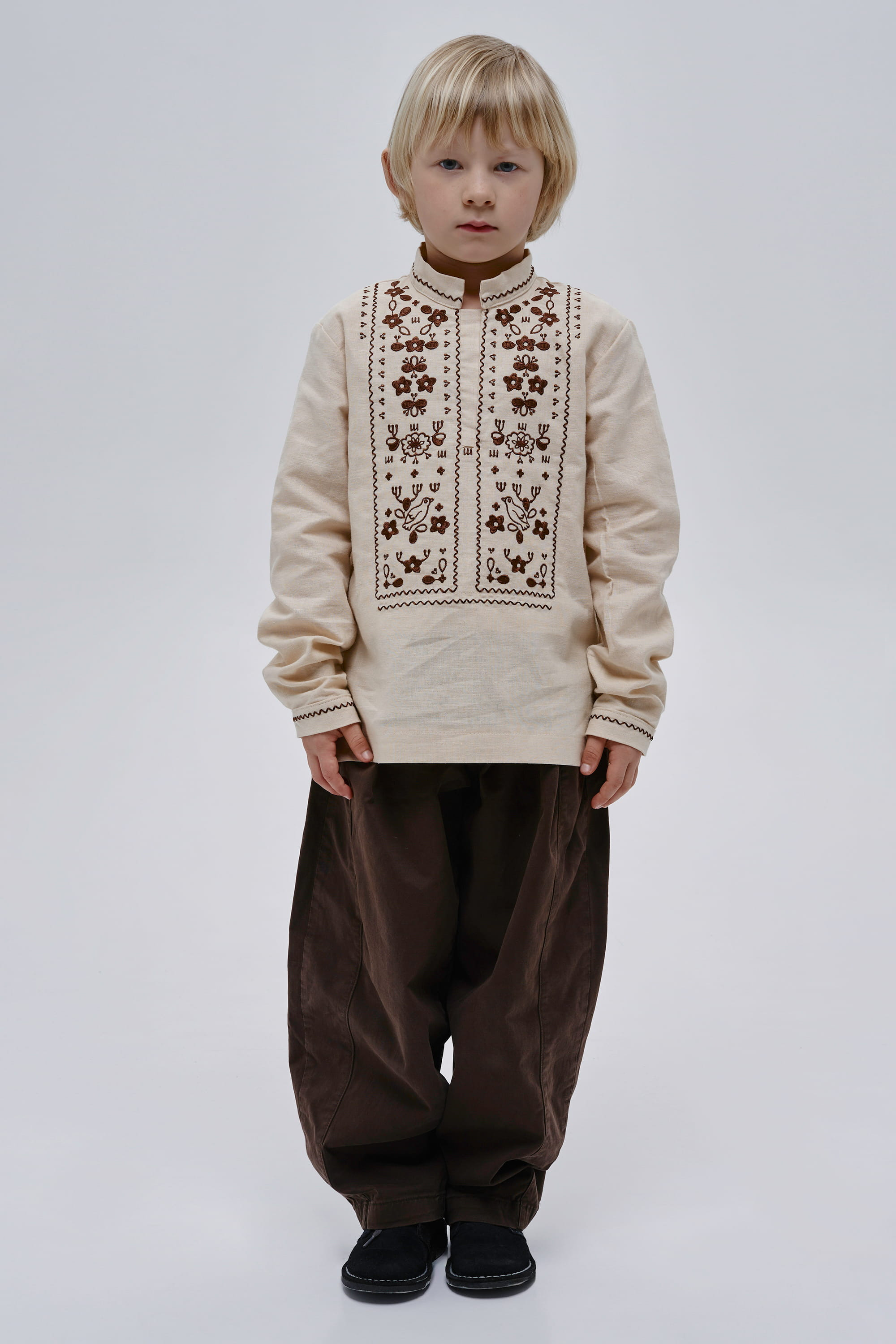 Boys’ Beige Embroidered Shirt Huli-Huli | 110