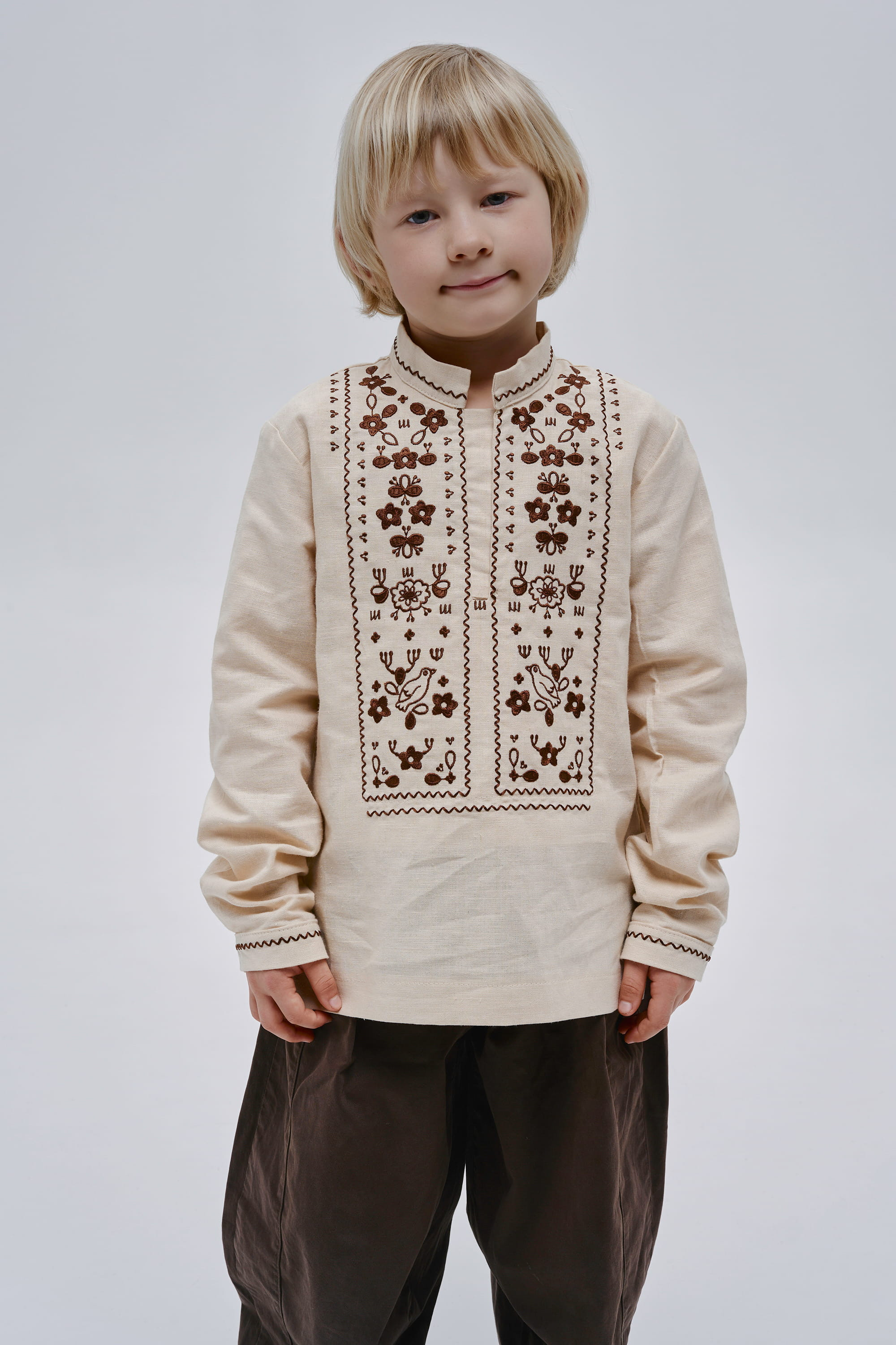 Boys’ Beige Embroidered Shirt Huli-Huli