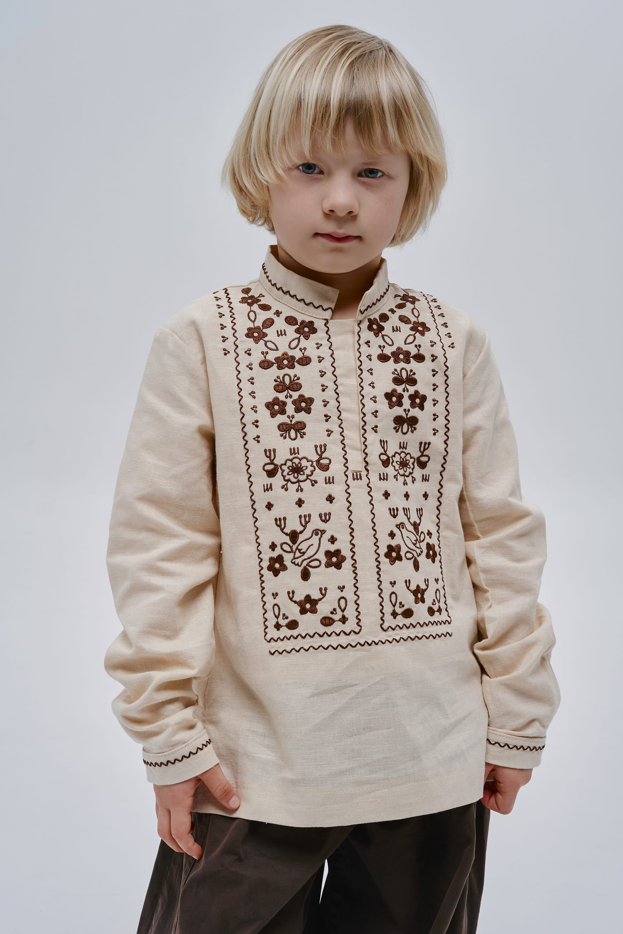 Boys’ Beige Embroidered Shirt Huli-Huli