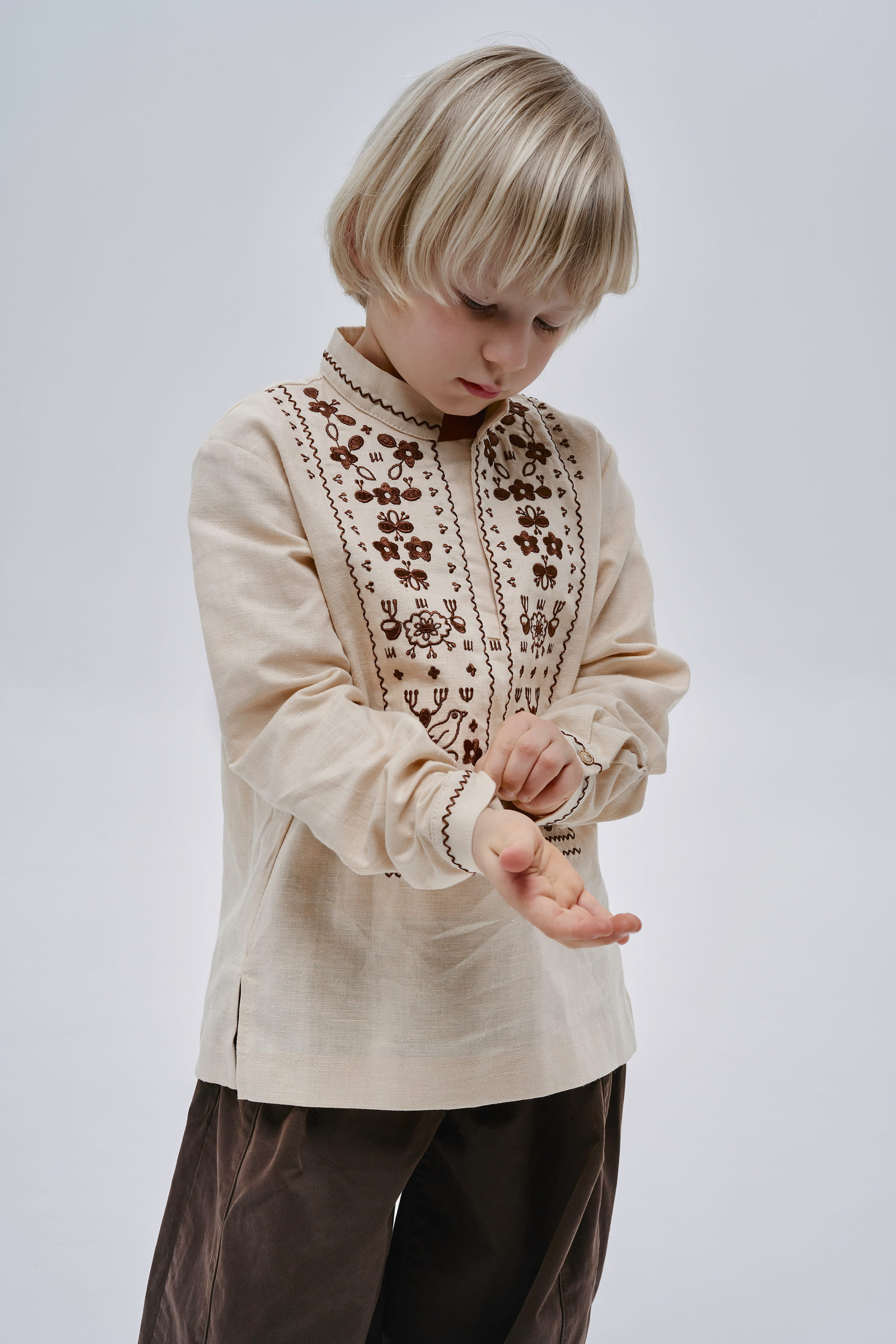 Boys’ Beige Embroidered Shirt Huli-Huli | 110