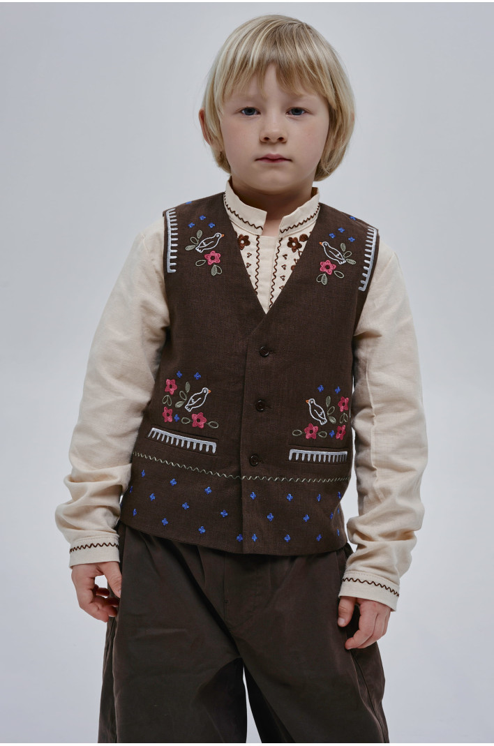 Boys’ Brown Embroidered Vest Huli-Huli | 128-134