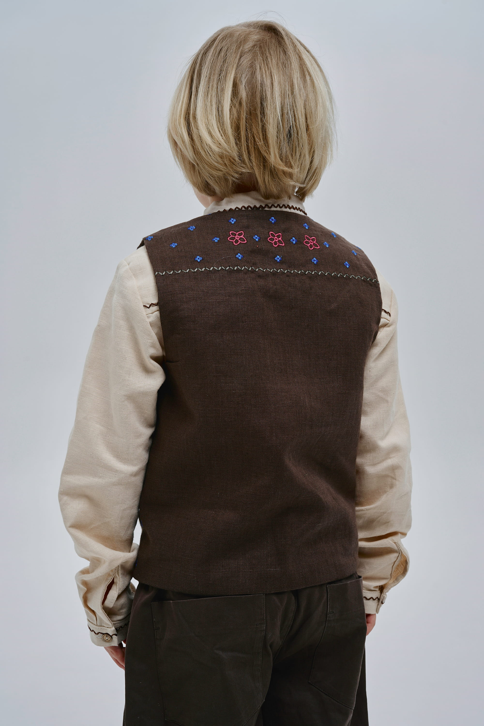 Boys’ Brown Embroidered Vest Huli-Huli | 128-134