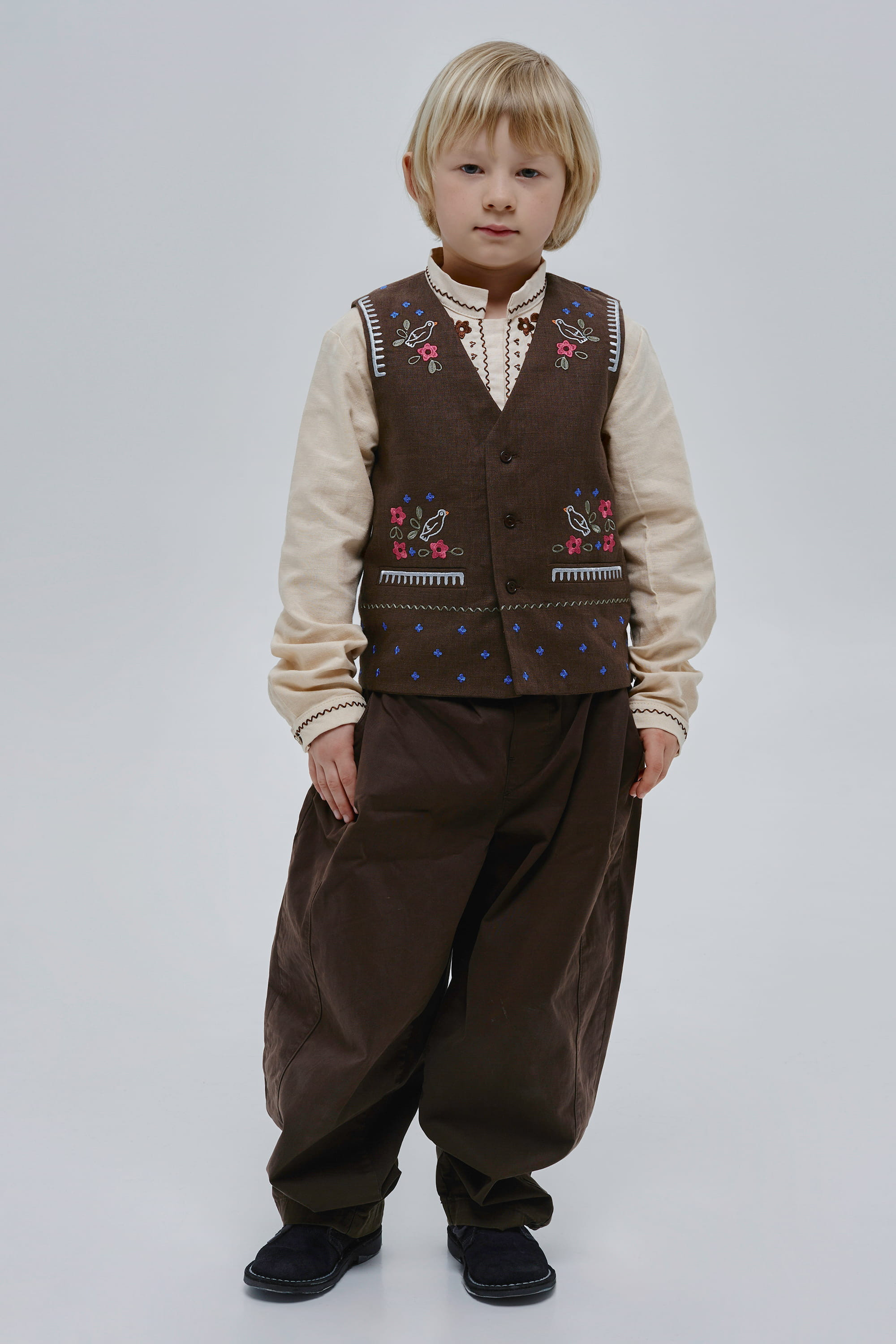 Boys’ Brown Embroidered Vest Huli-Huli | 128-134