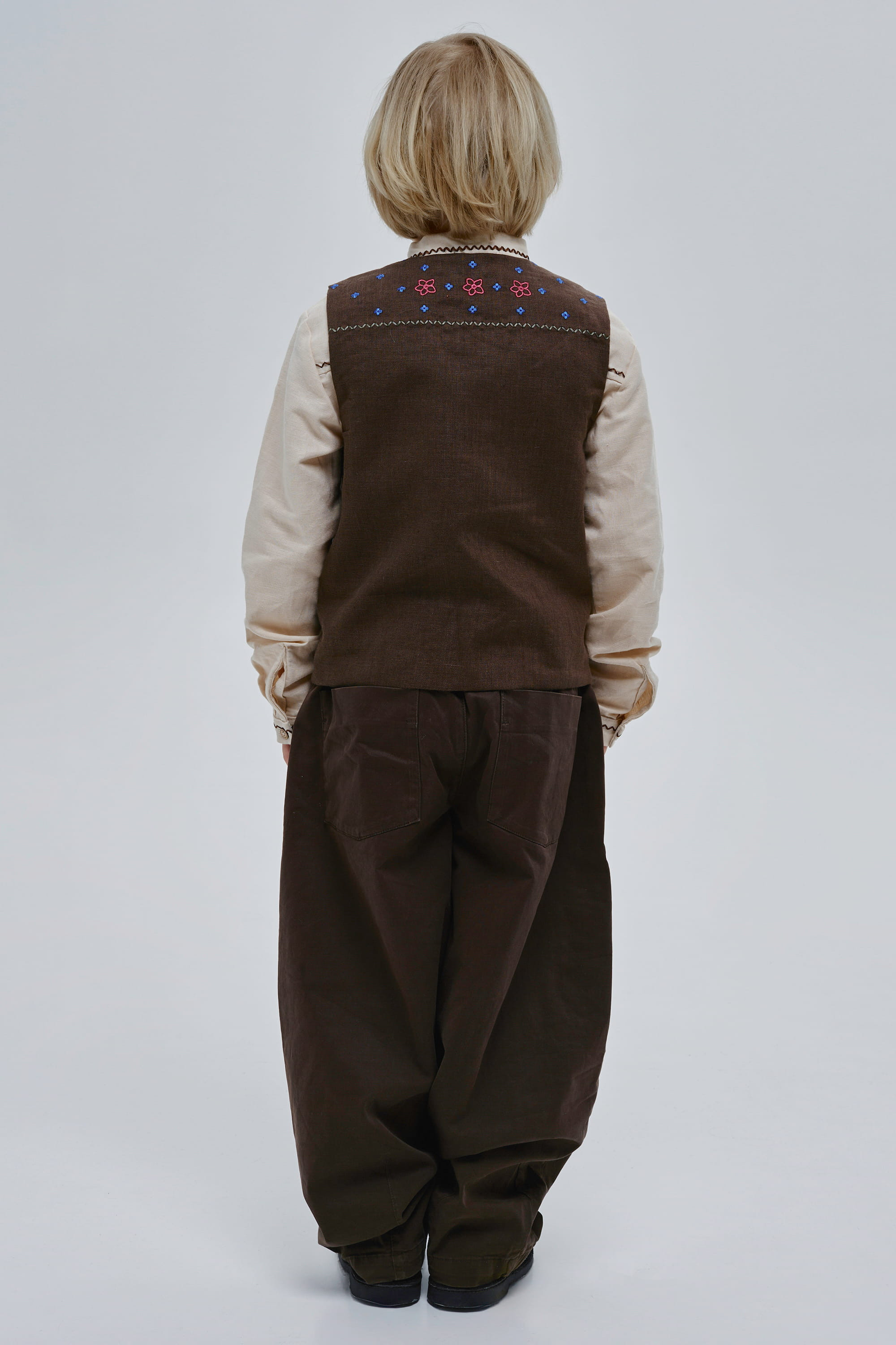 Boys’ Brown Embroidered Vest Huli-Huli