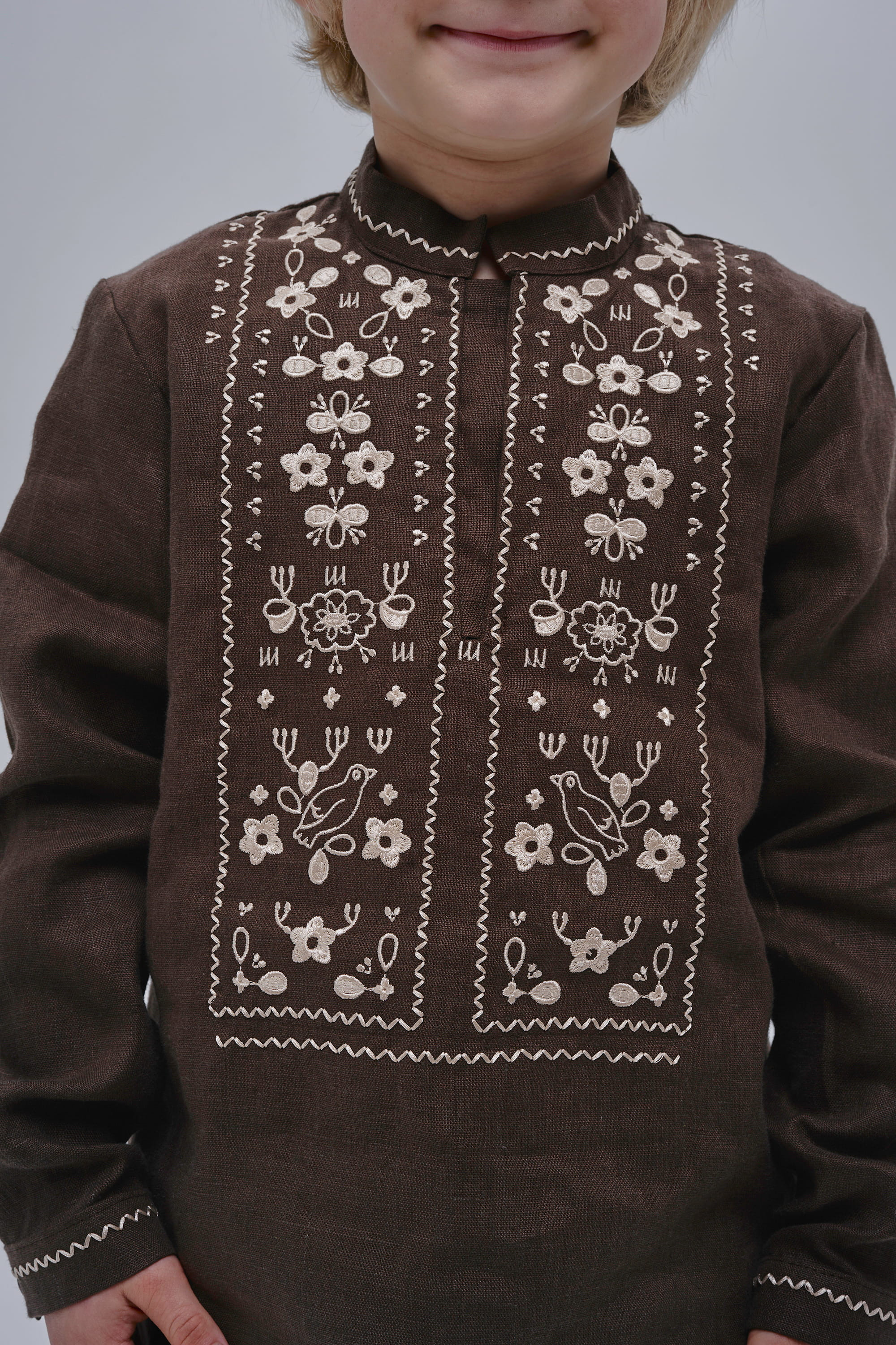 Boys’ Brown Embroidered Shirt Huli-Huli