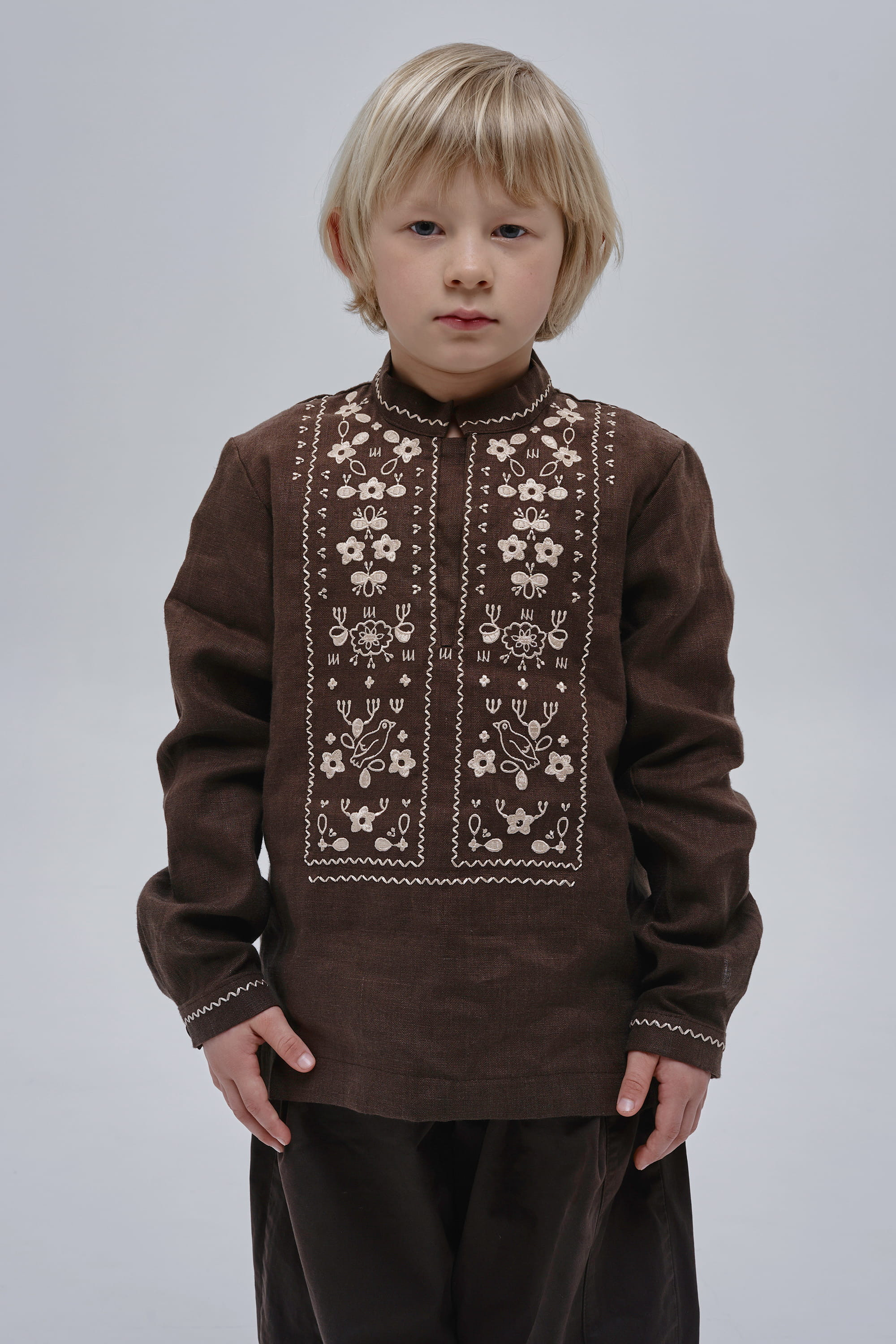 Boys’ Brown Embroidered Shirt Huli-Huli