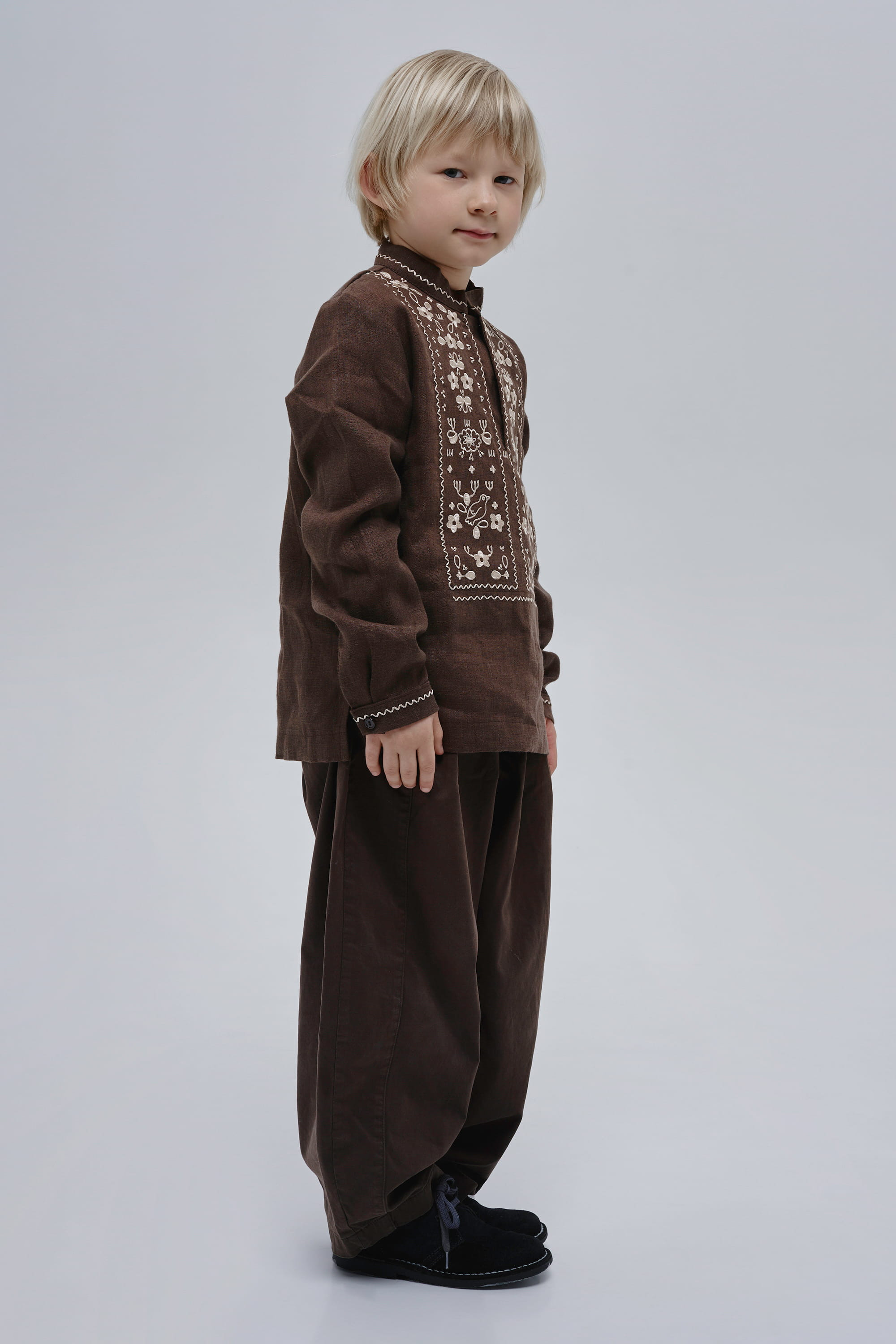 Boys’ Brown Embroidered Shirt Huli-Huli