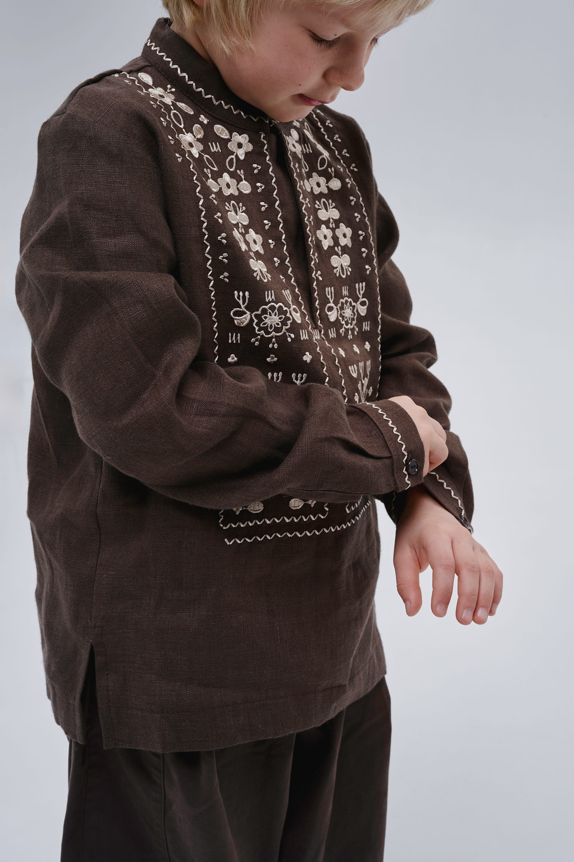 Boys’ Brown Embroidered Shirt Huli-Huli | 110