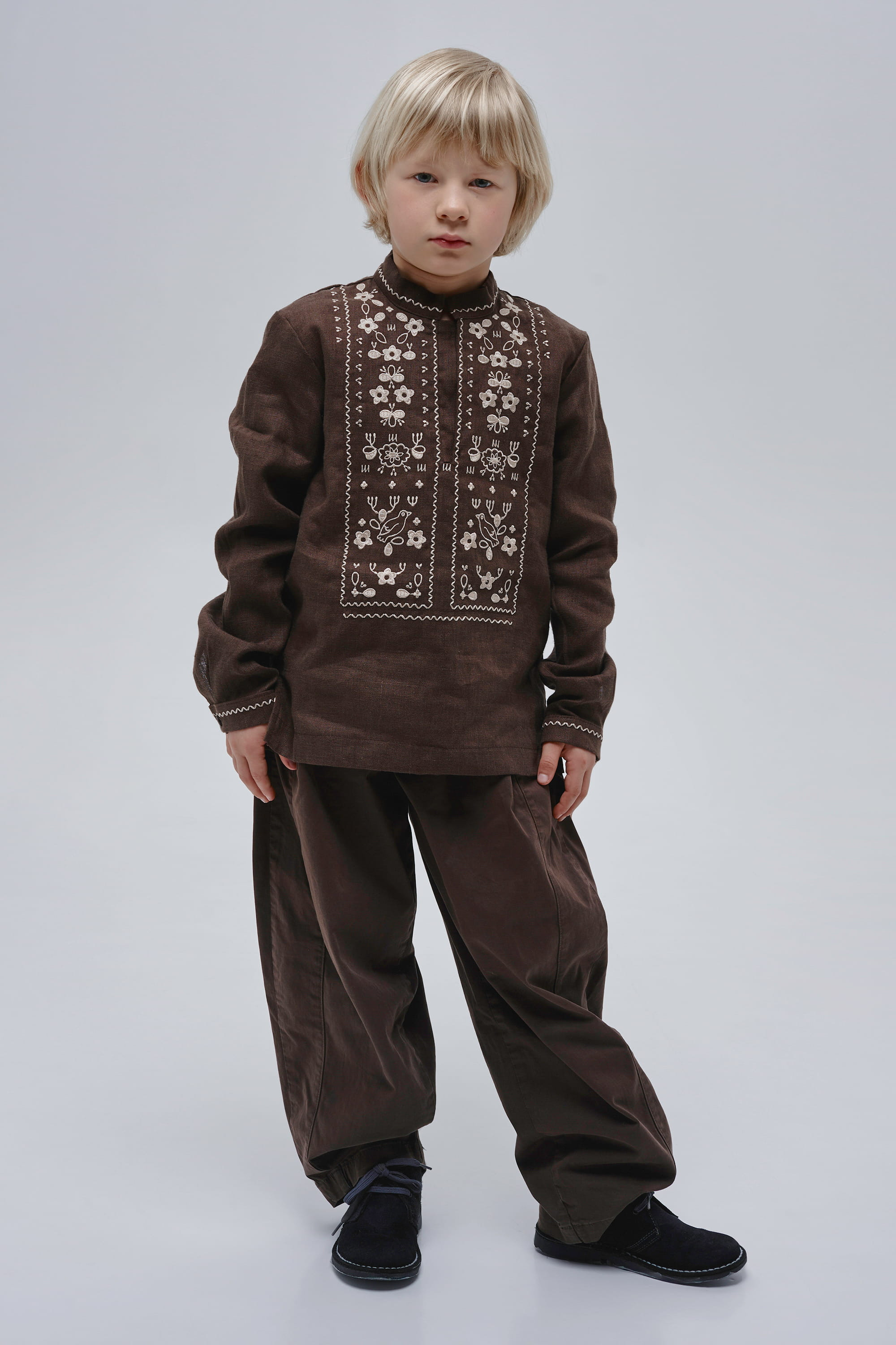 Boys’ Brown Embroidered Shirt Huli-Huli | 110