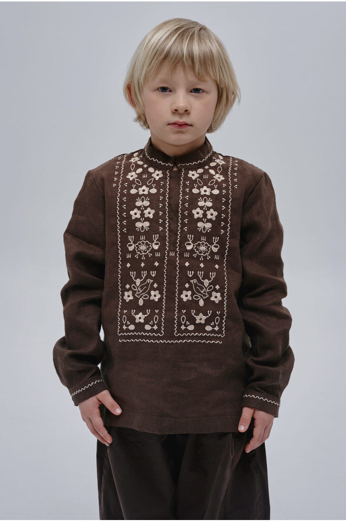 Boys’ Brown Embroidered Shirt Huli-Huli | 110
