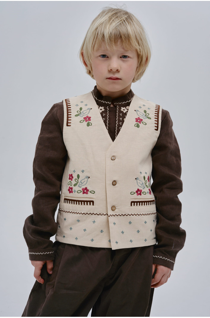 Embroidered beige vest for boy Guli-Guli | 116-122