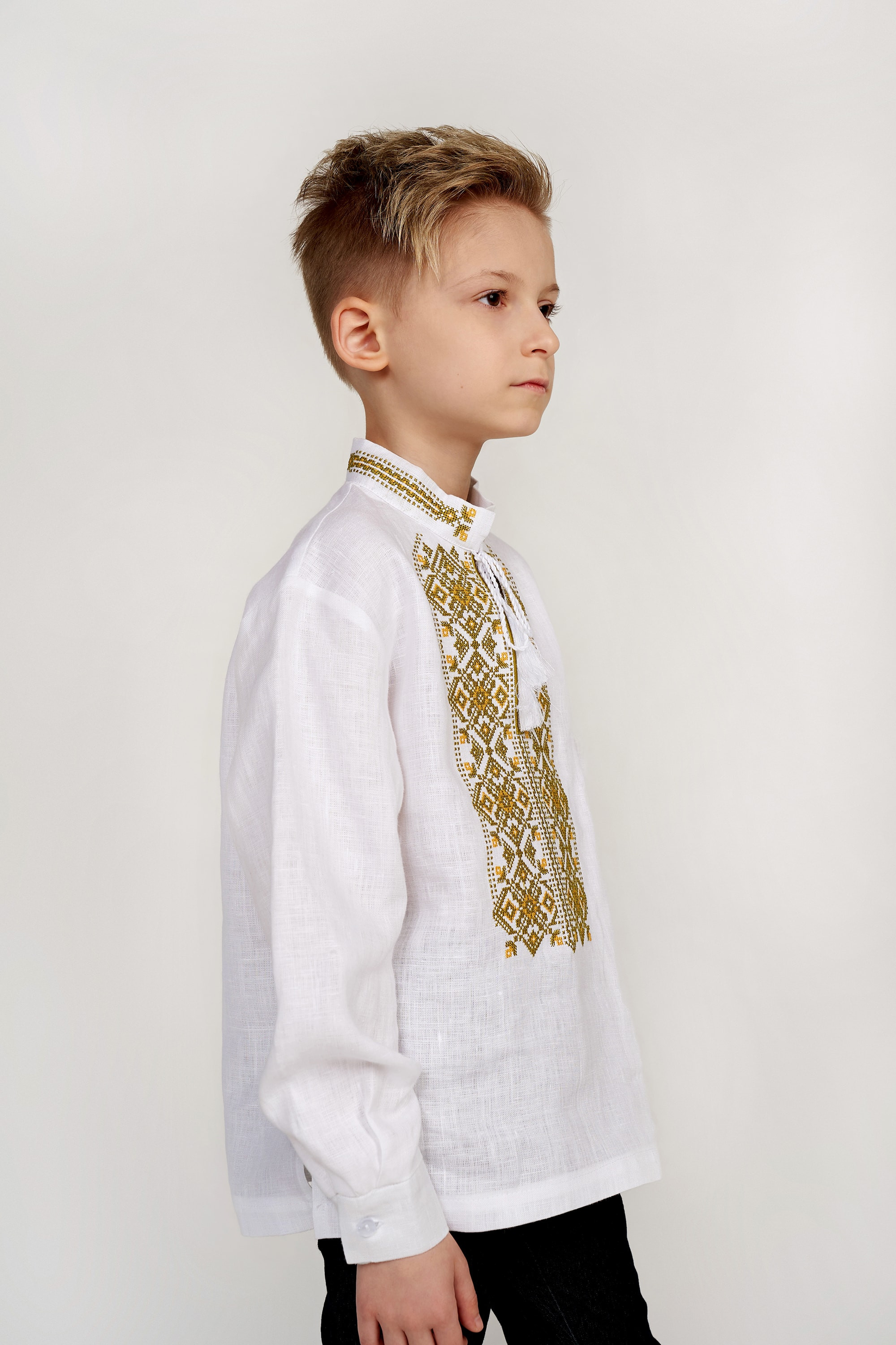 Children's embroider for a boy white with tassels