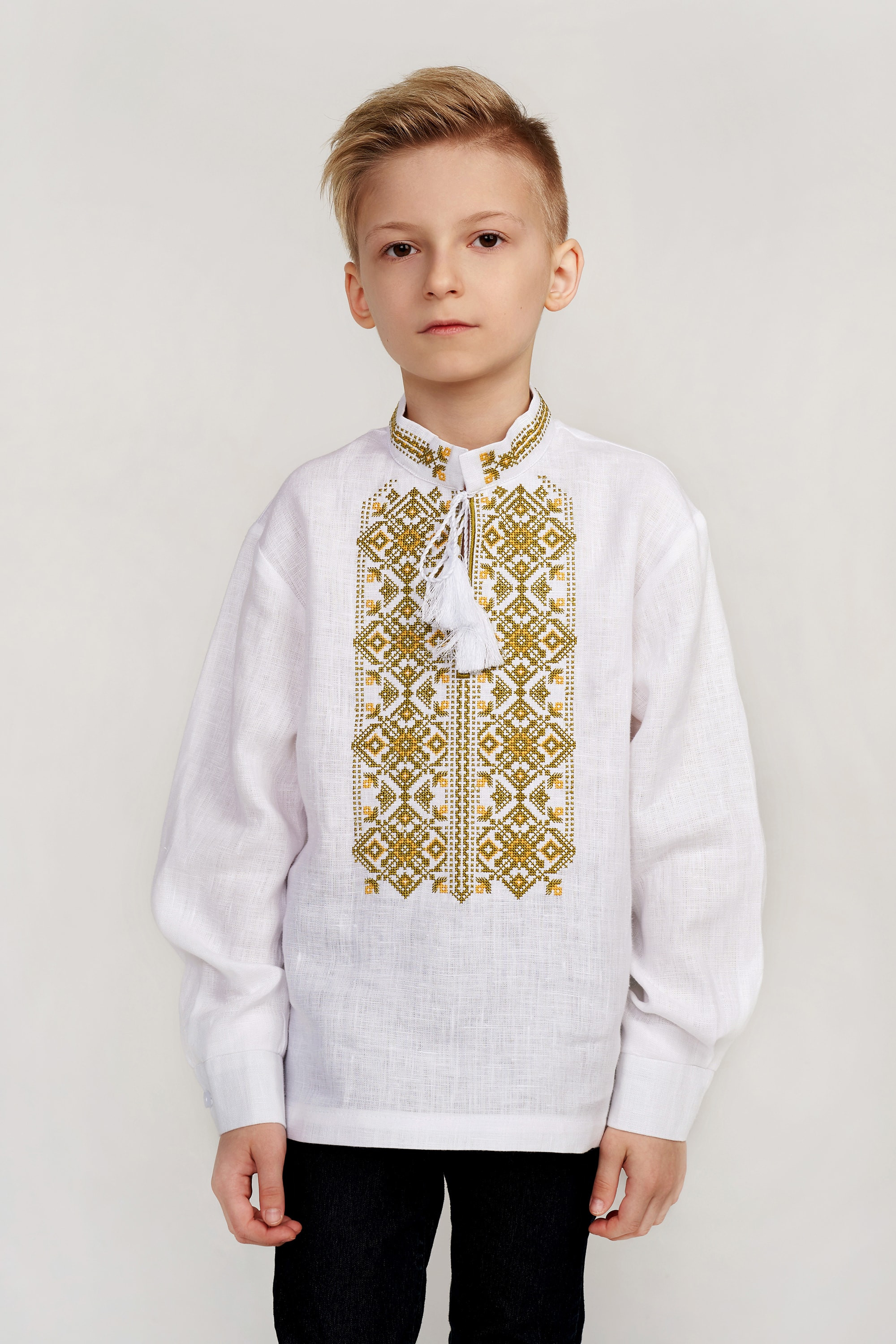Children's embroider for a boy white with tassels