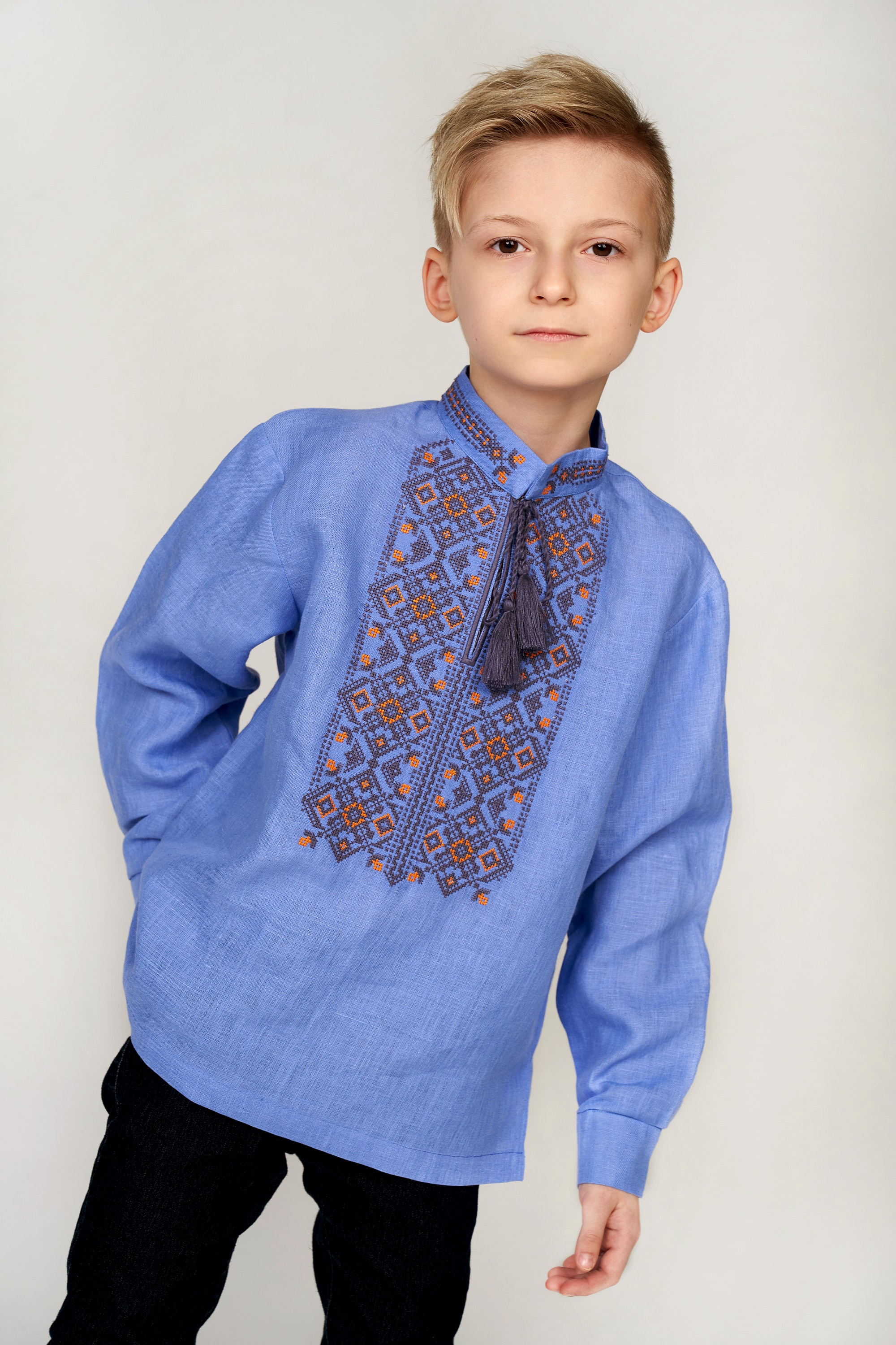 Children's embroider for a boy Blue with brushes | 104