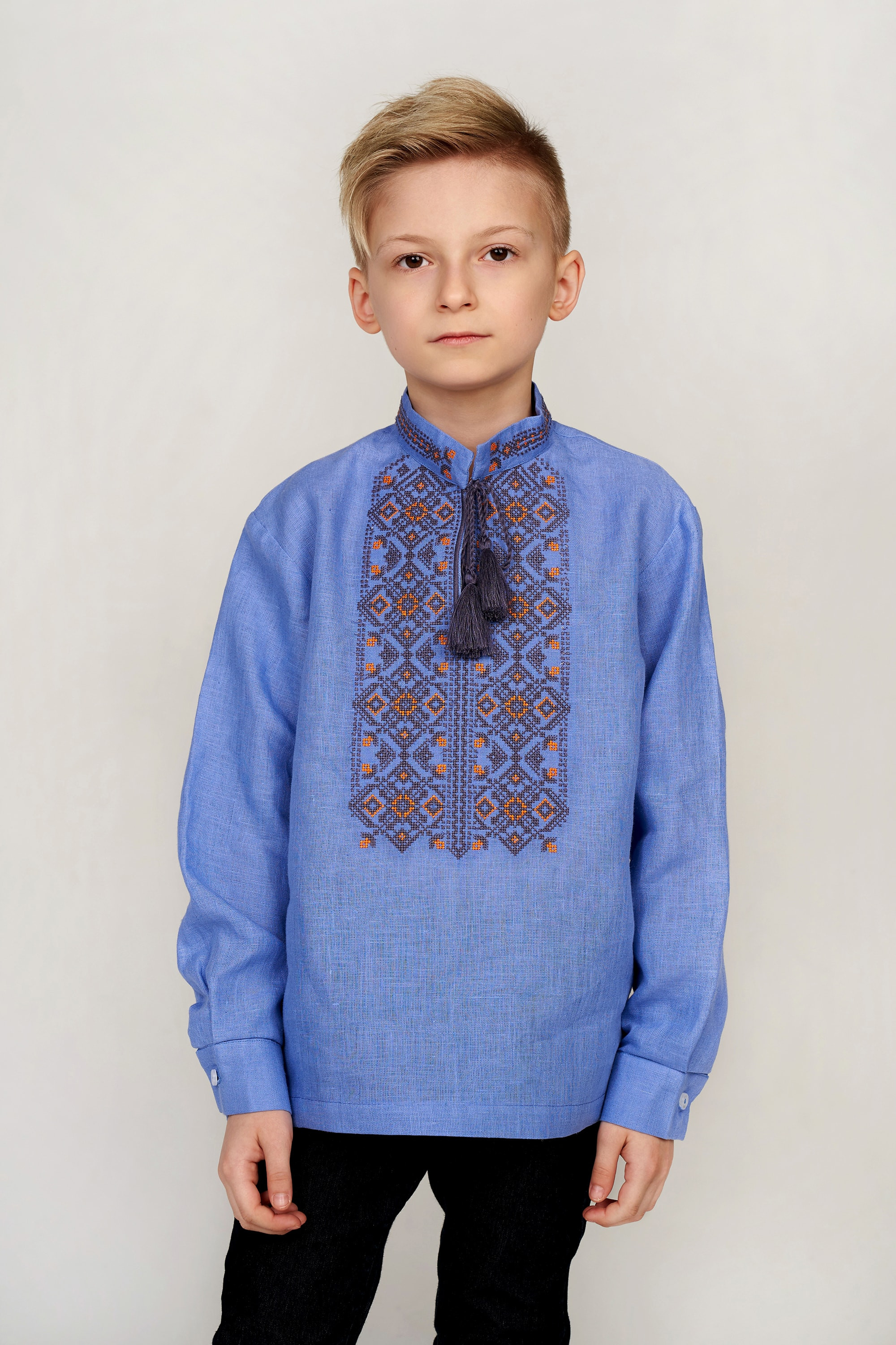 Children's embroider for a boy Blue with brushes