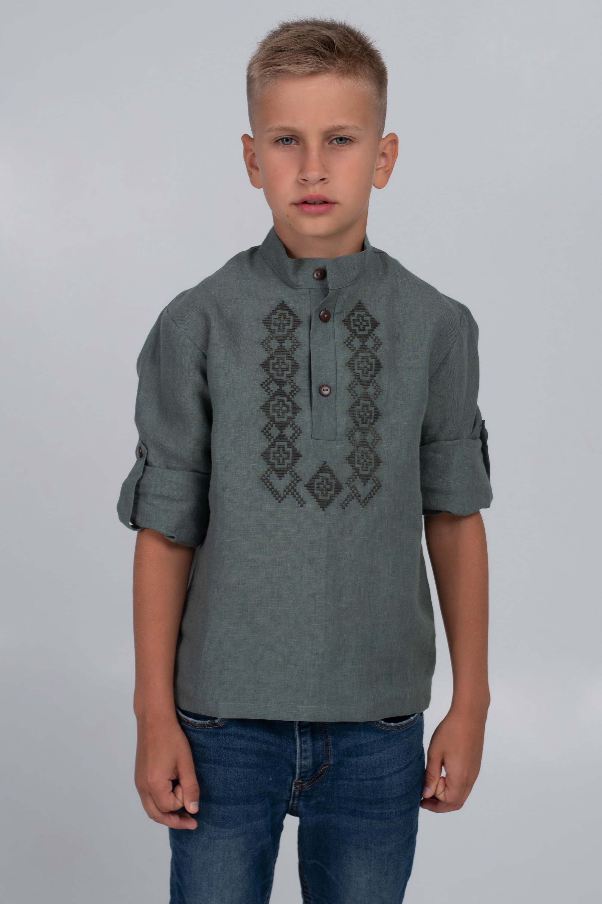 Children's embroidery for a boy Khaki